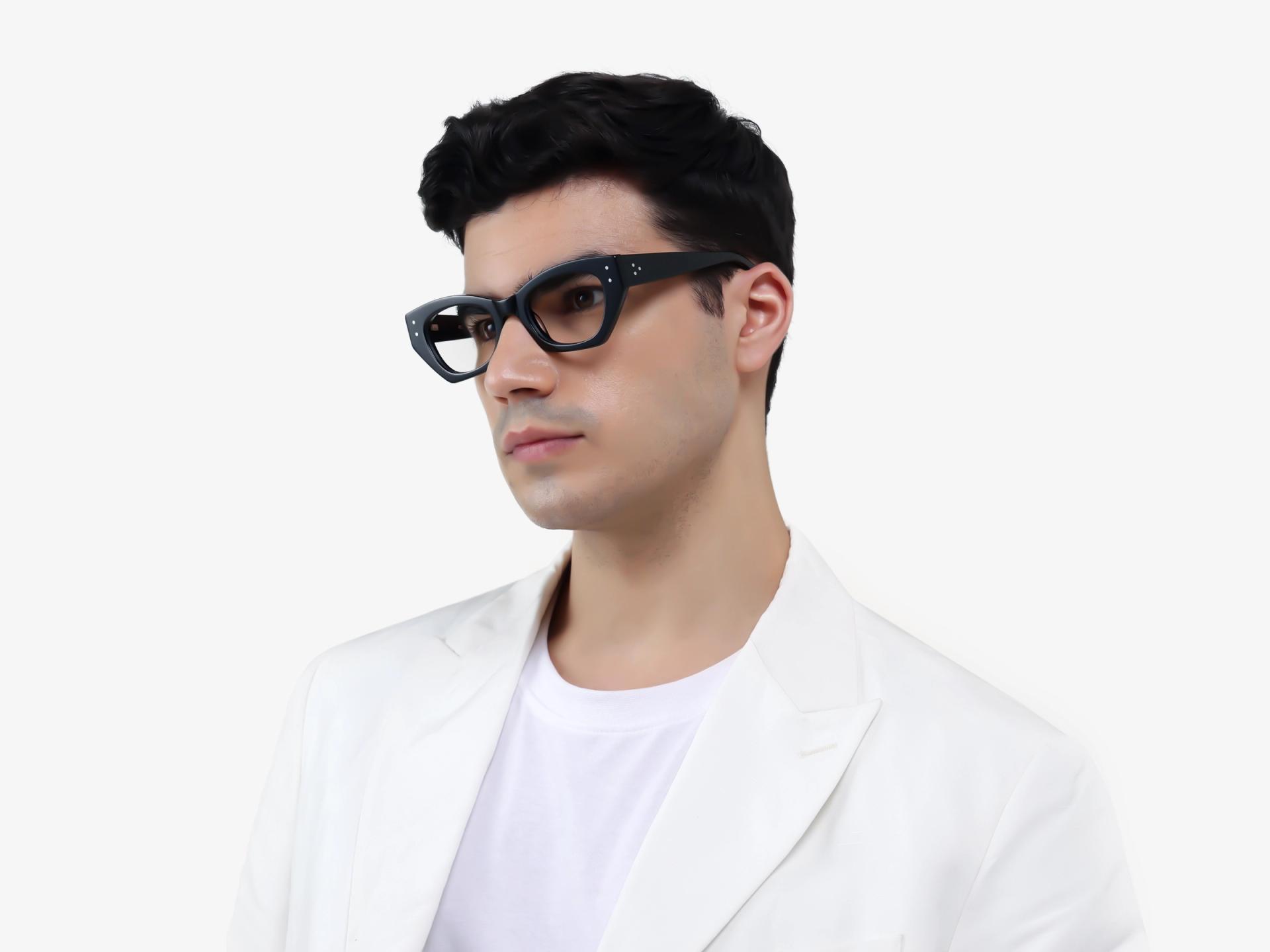 Thick Black Geometric Fullrim Acetate Glasses