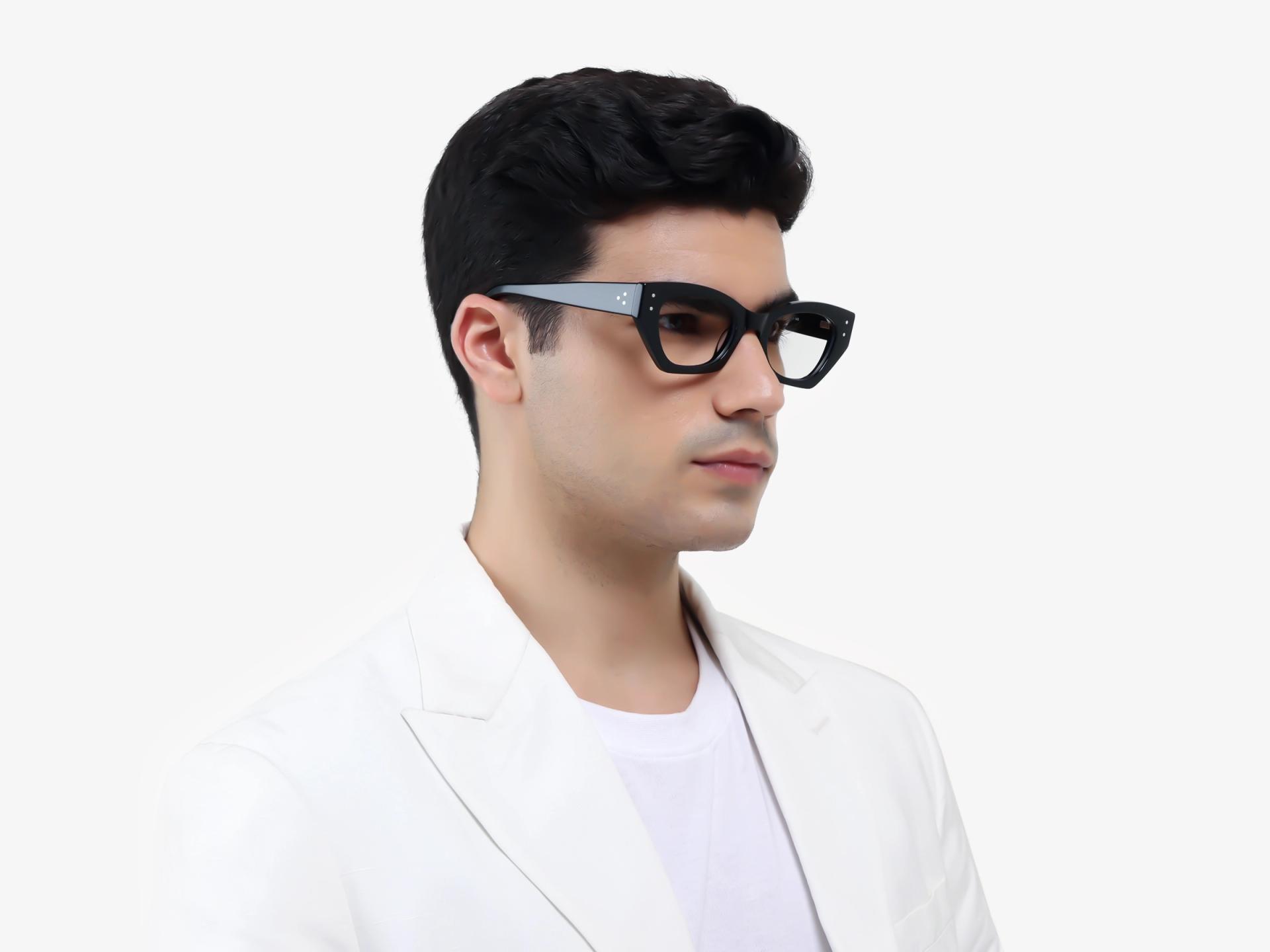 Thick Black Geometric Fullrim Acetate Glasses