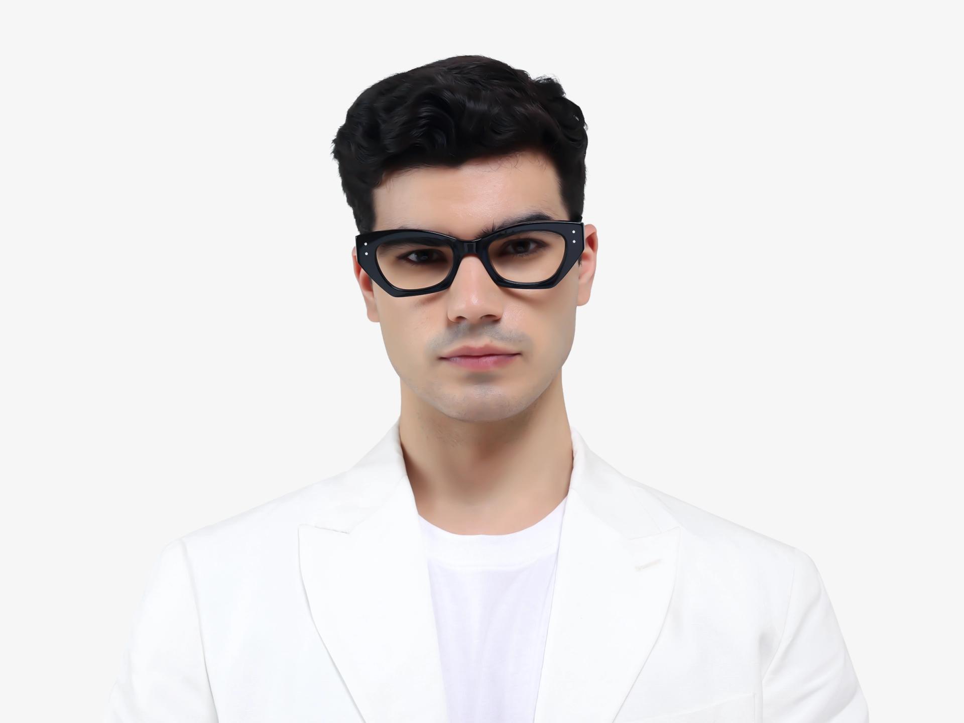 Thick Black Geometric Fullrim Acetate Glasses
