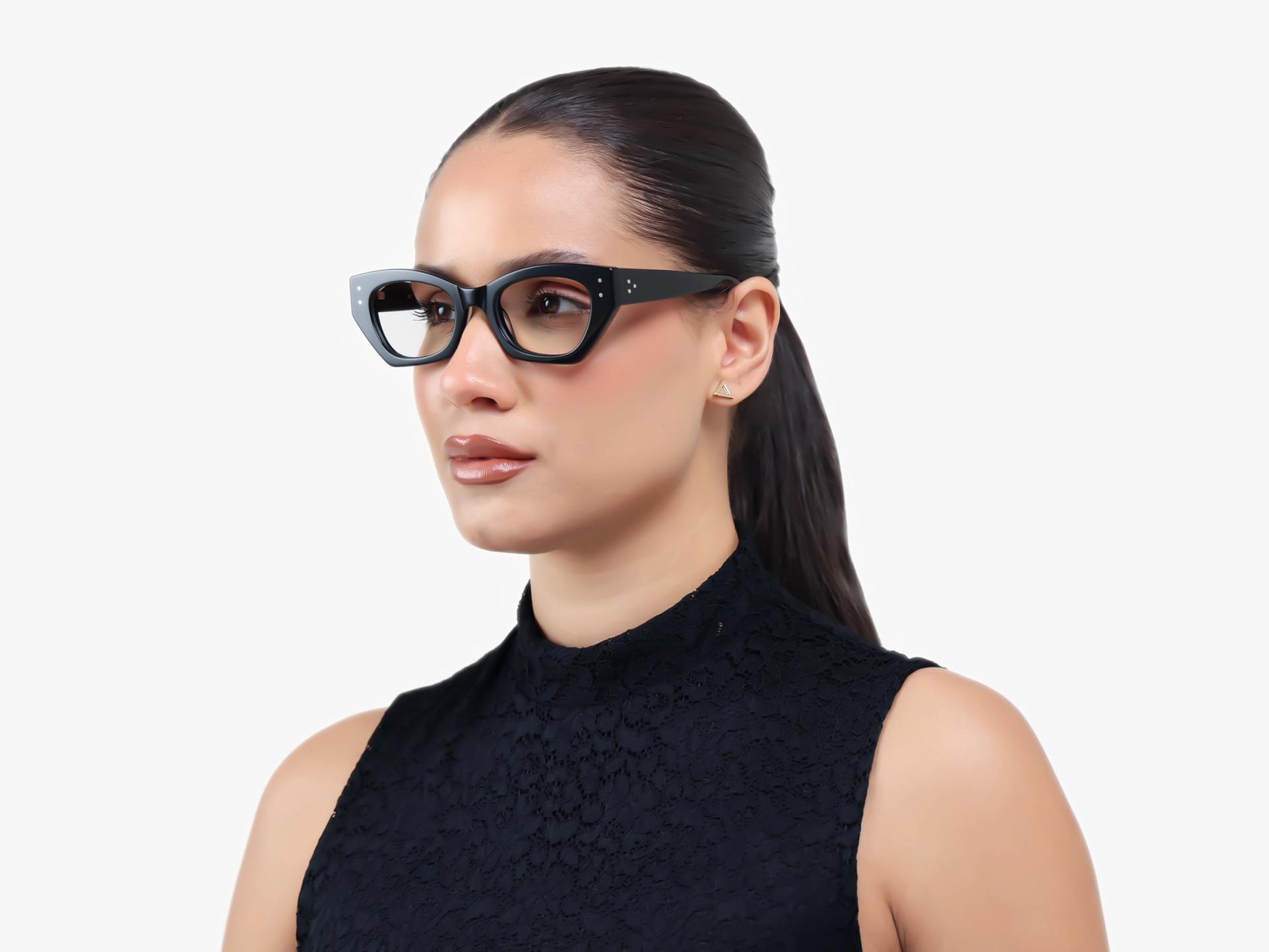Thick Black Geometric Fullrim Acetate Glasses