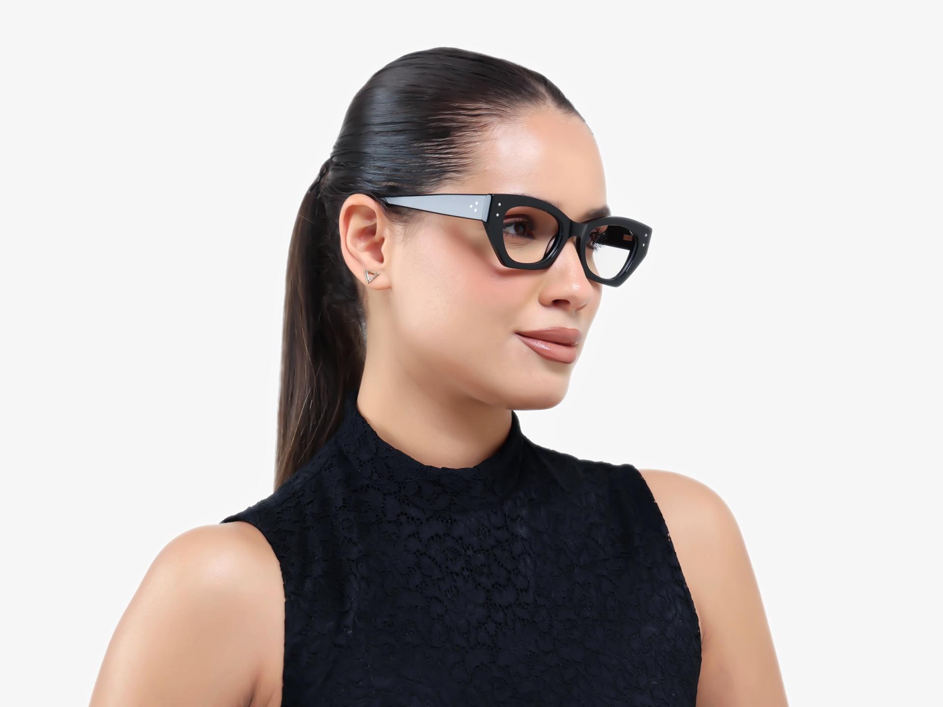 Thick Black Geometric Fullrim Acetate Glasses