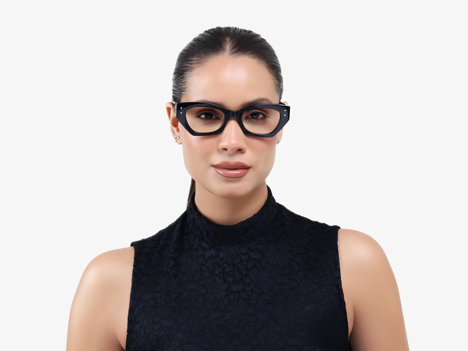 Thick Black Geometric Fullrim Acetate Glasses
