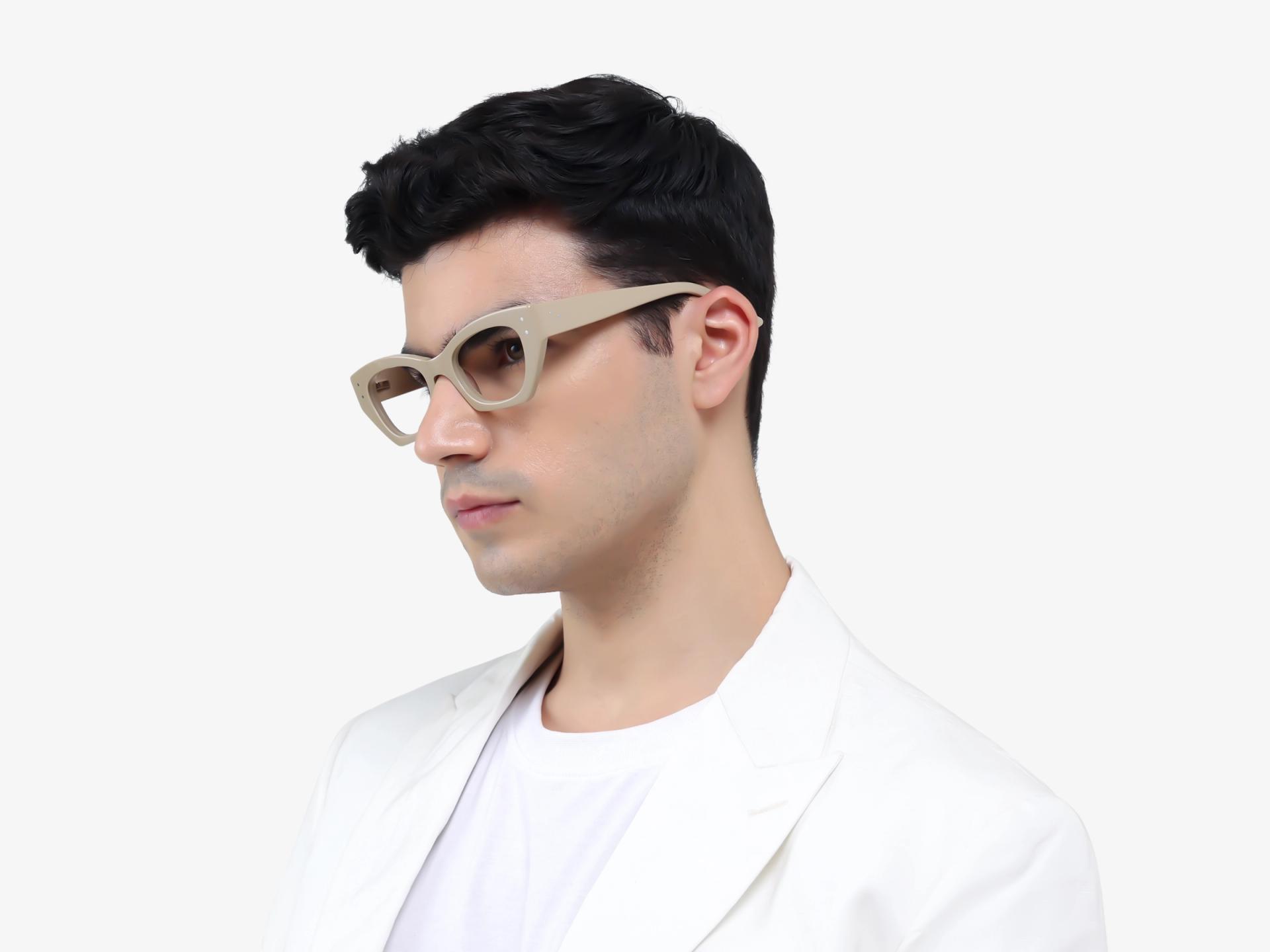 Oatmeal Brown Thick Rectangular Glasses