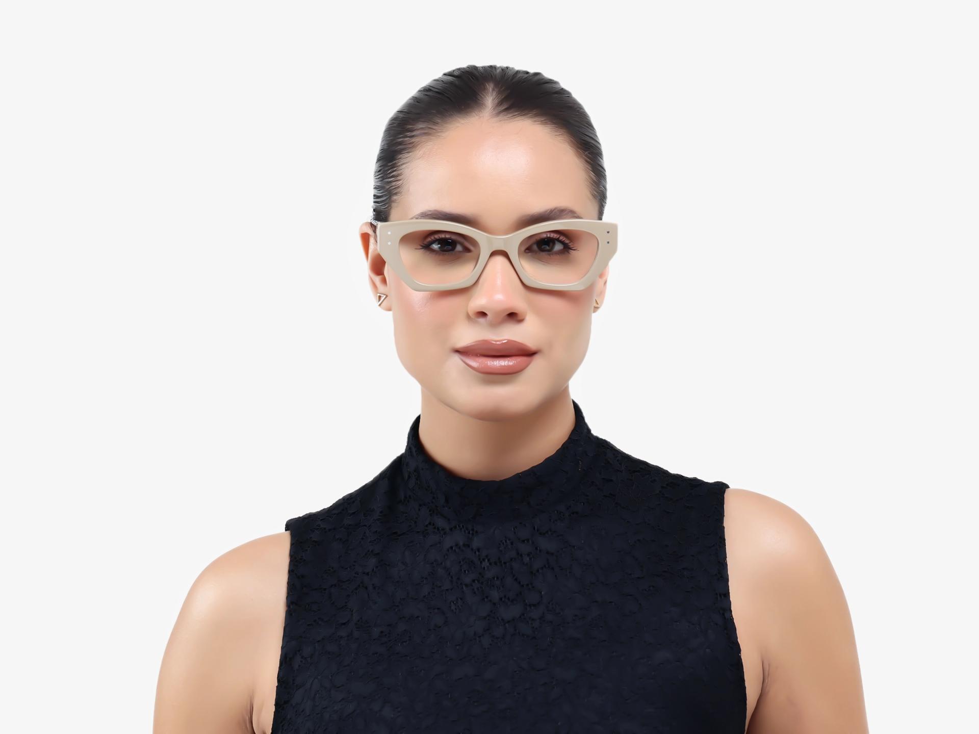 Oatmeal Brown Thick Rectangular Glasses