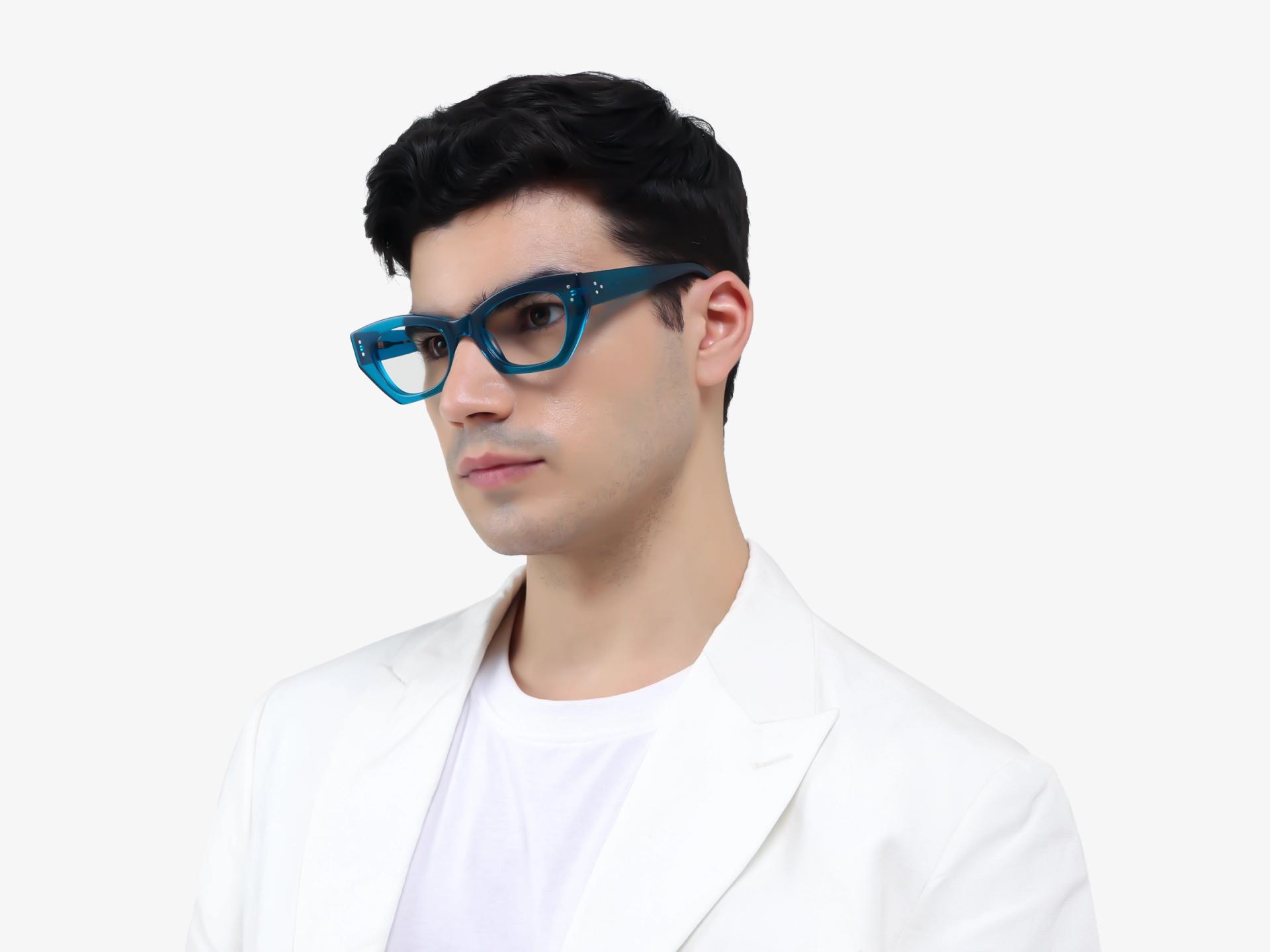 Crystal Cyan Thick Rectangular Glasses