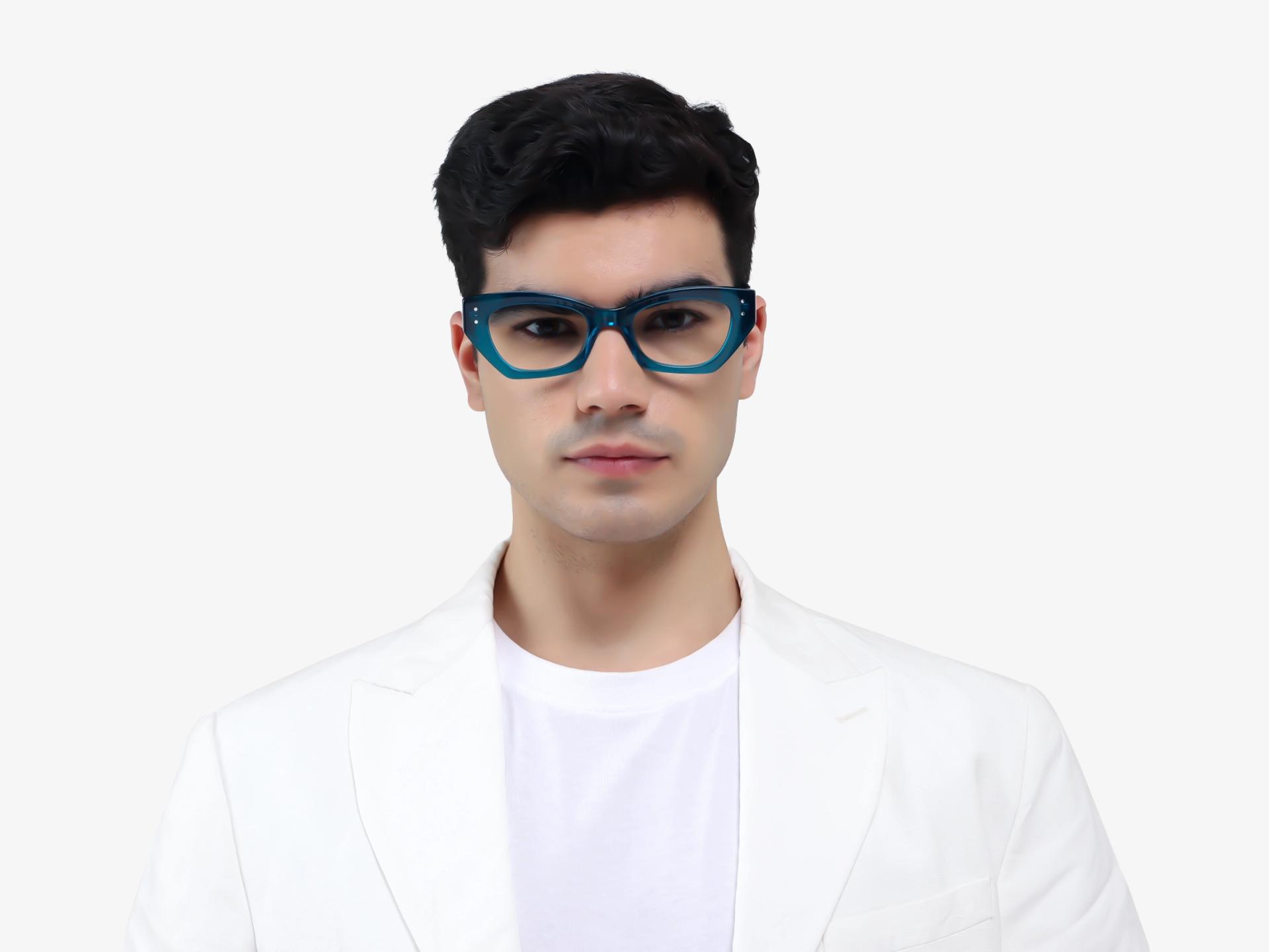 Crystal Cyan Thick Rectangular Glasses
