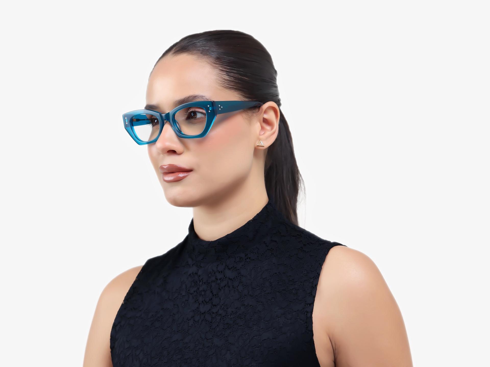 Crystal Cyan Thick Rectangular Glasses