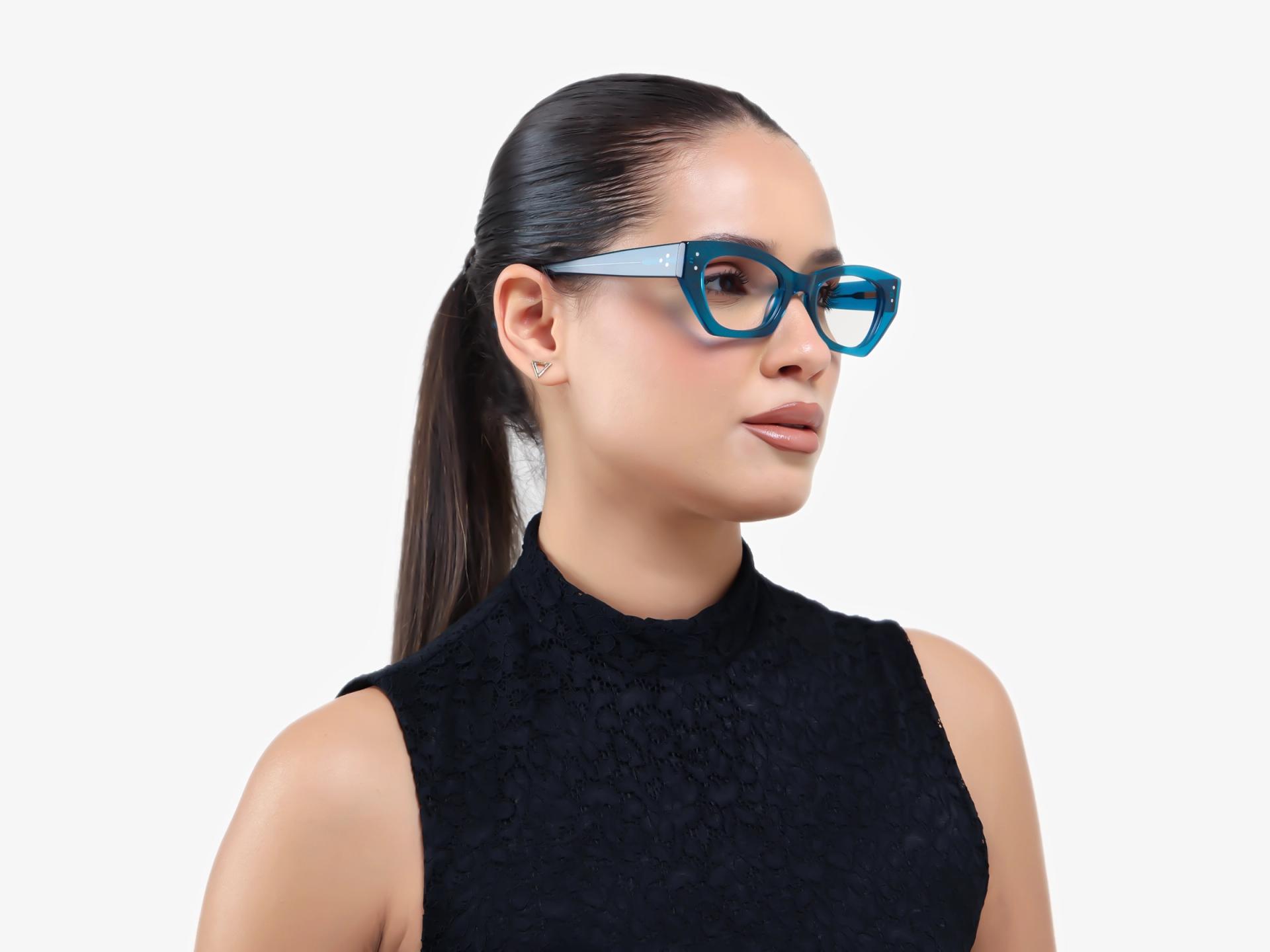 Crystal Cyan Thick Rectangular Glasses