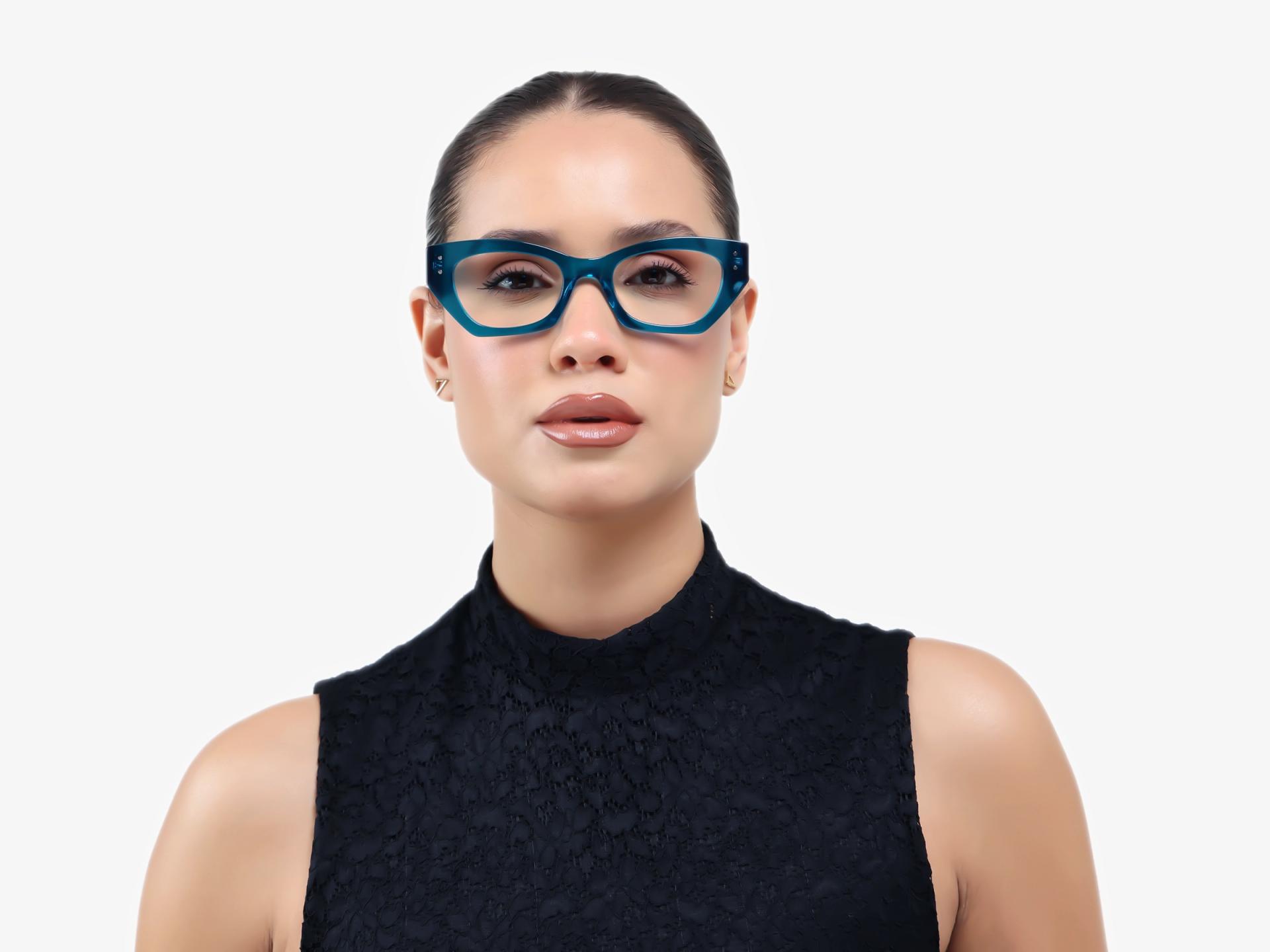 Crystal Cyan Thick Rectangular Glasses