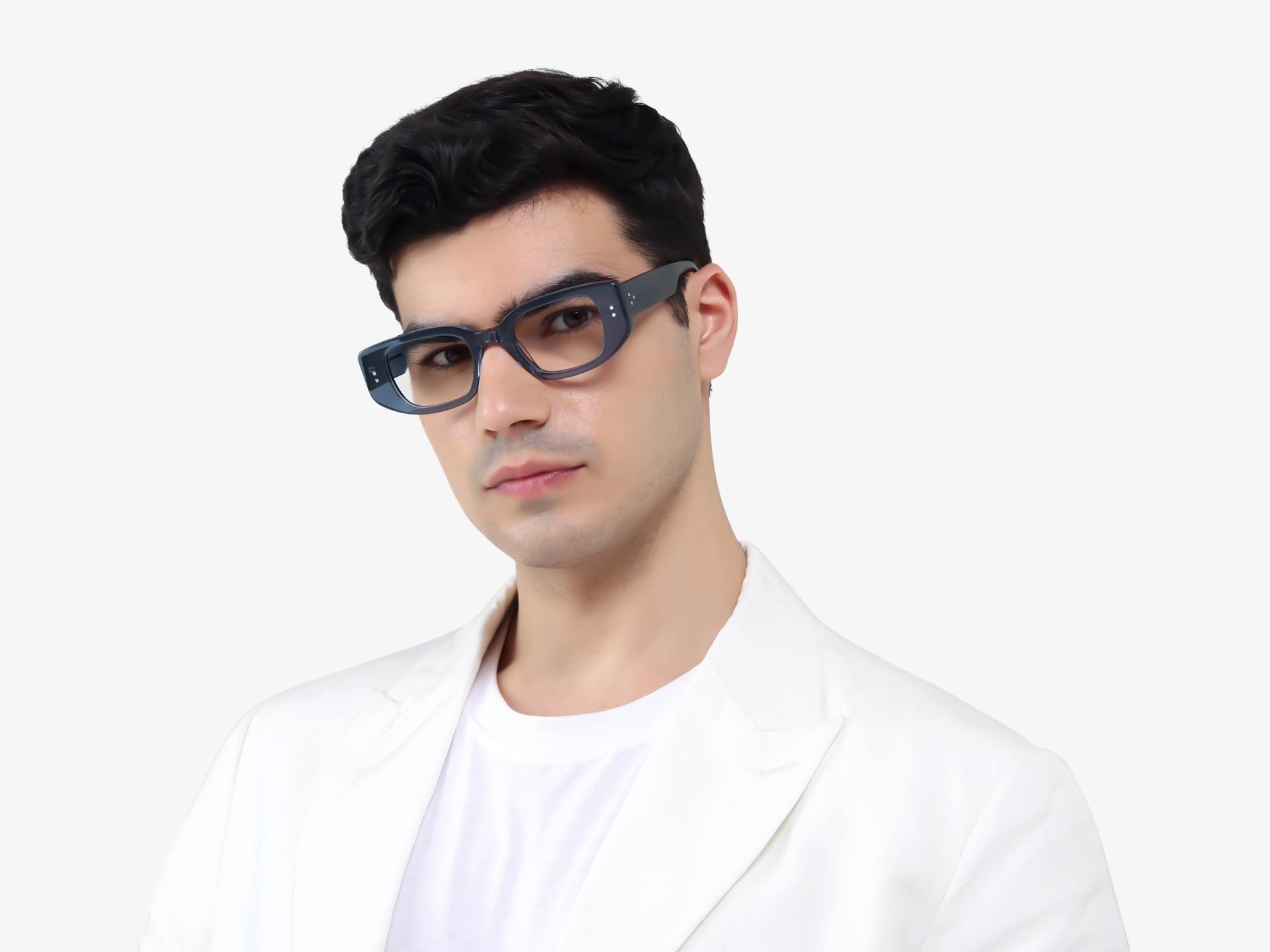Crystal Pewter Blue Geometric Rectangular Glasses