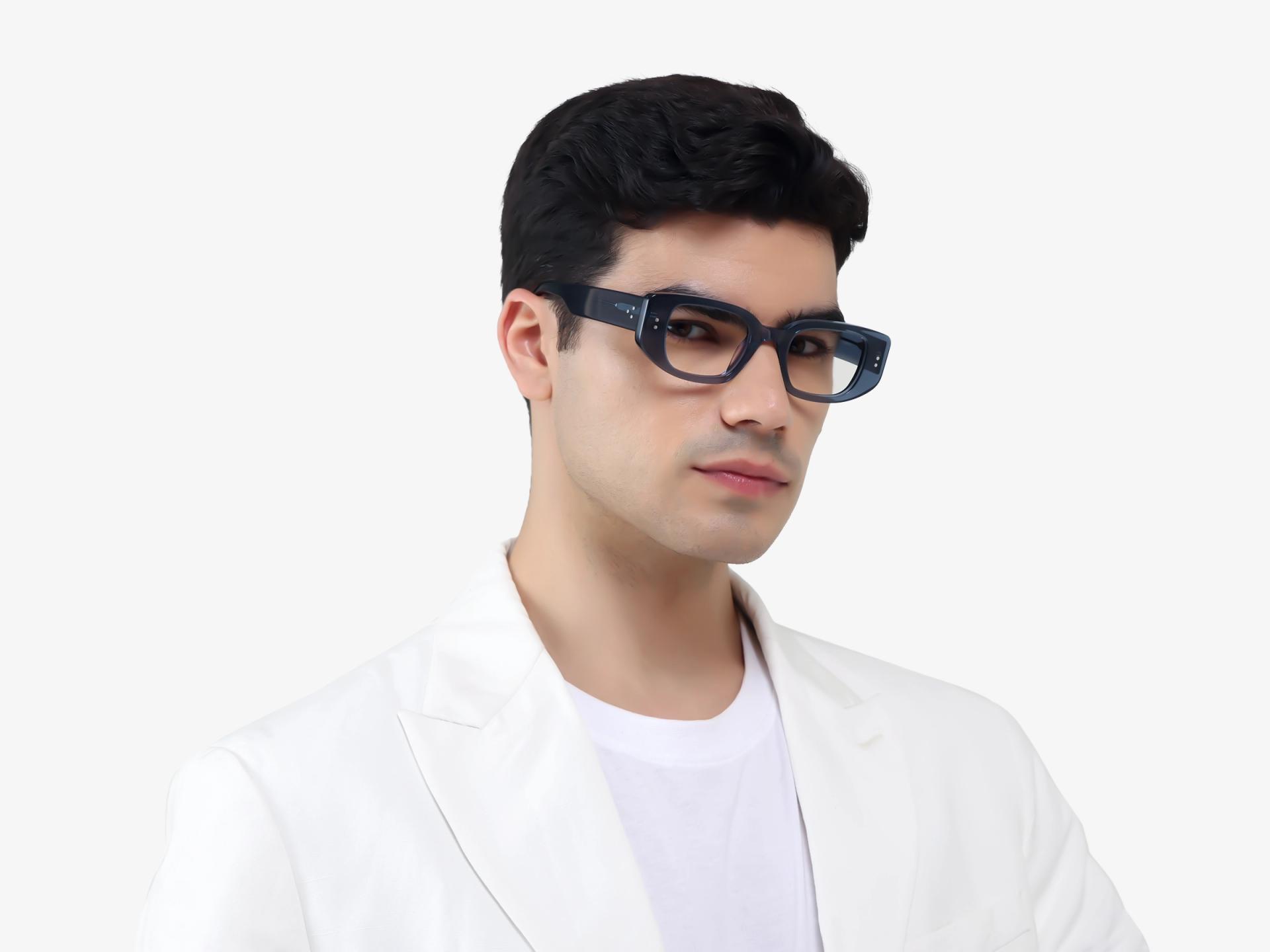 Crystal Pewter Blue Geometric Rectangular Glasses
