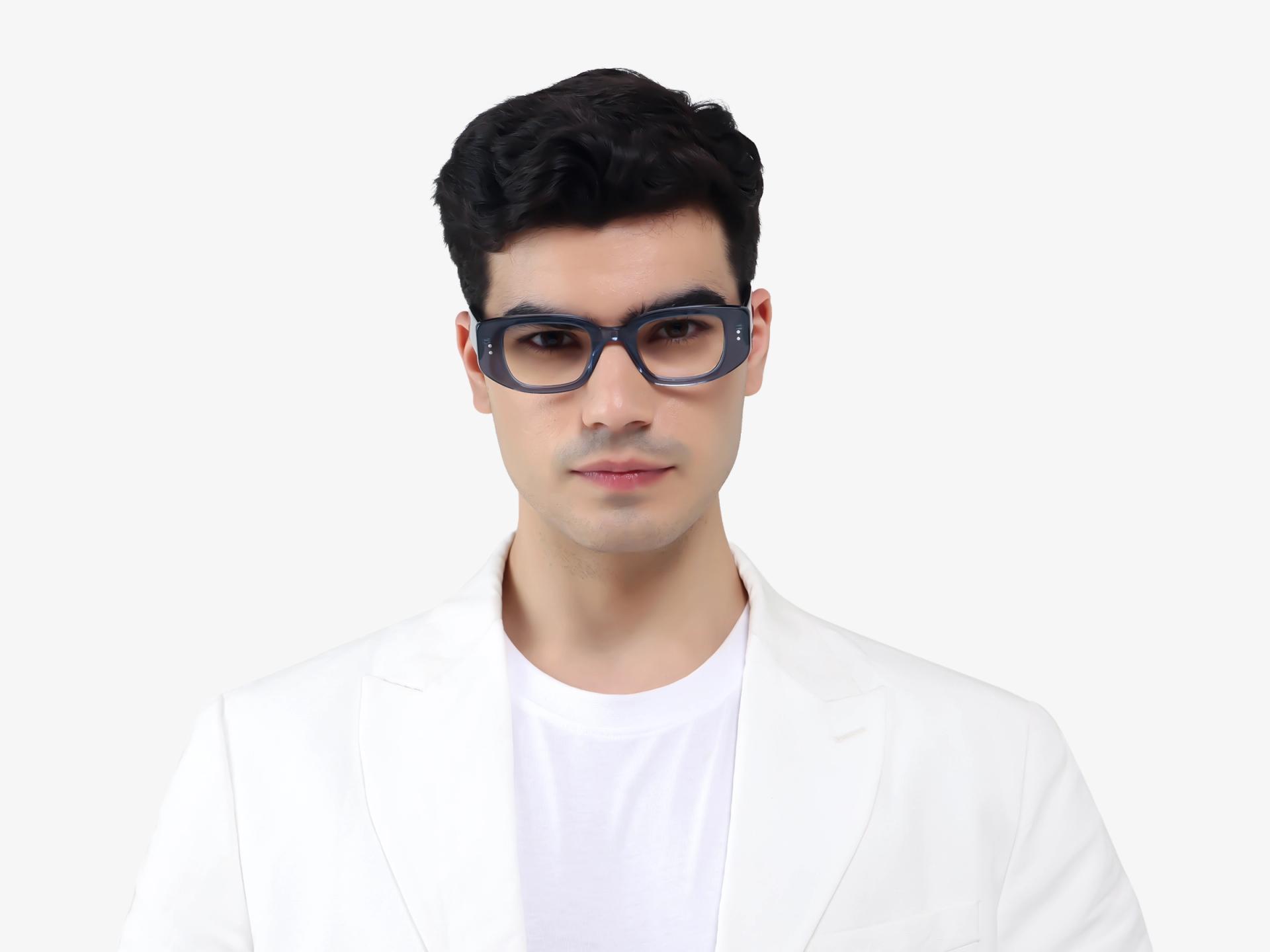 Crystal Pewter Blue Geometric Rectangular Glasses