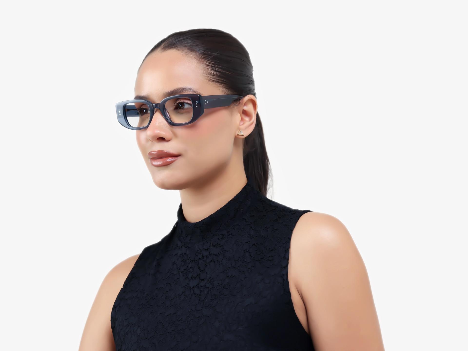 Crystal Pewter Blue Geometric Rectangular Glasses