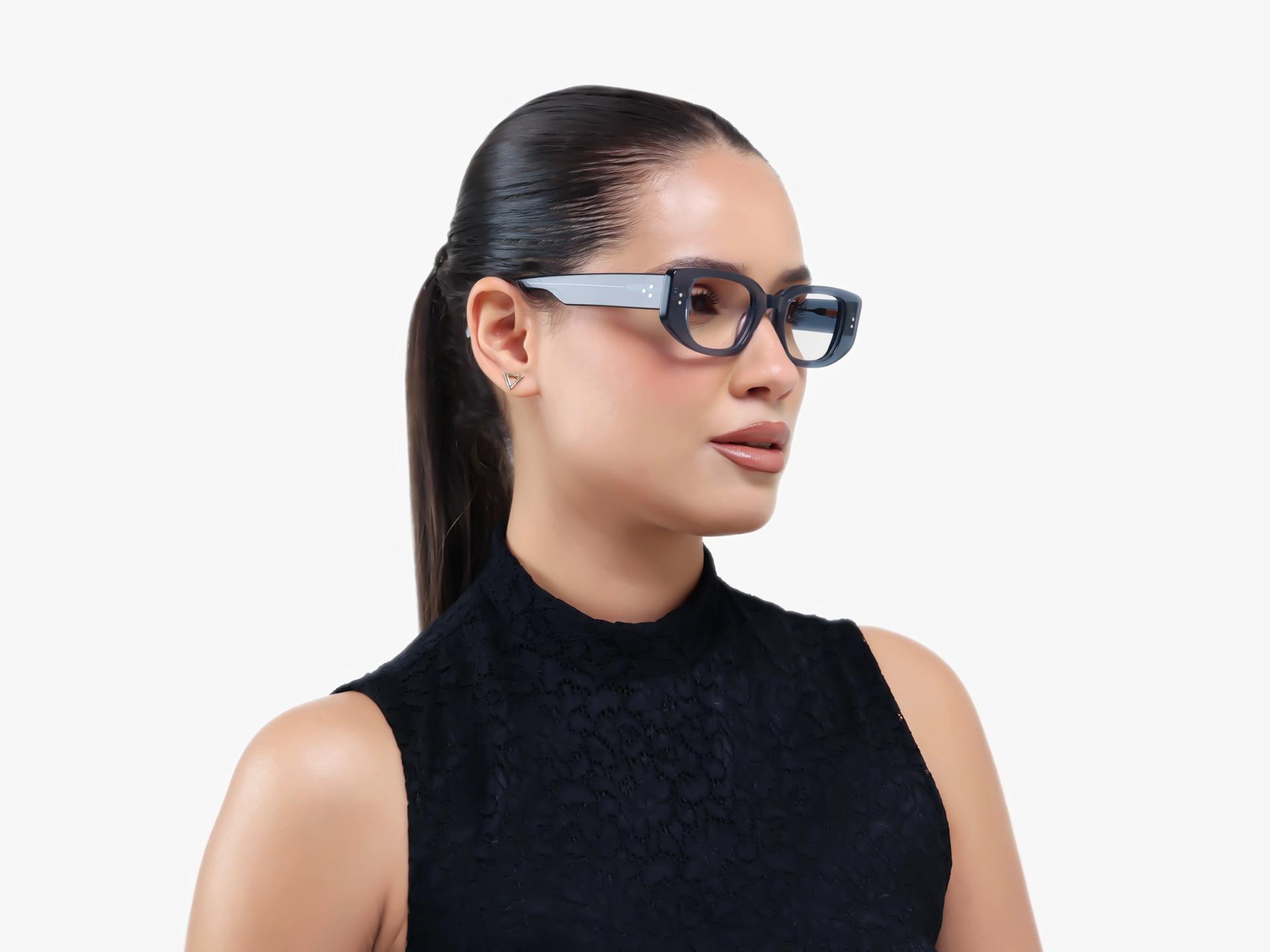Crystal Pewter Blue Geometric Rectangular Glasses