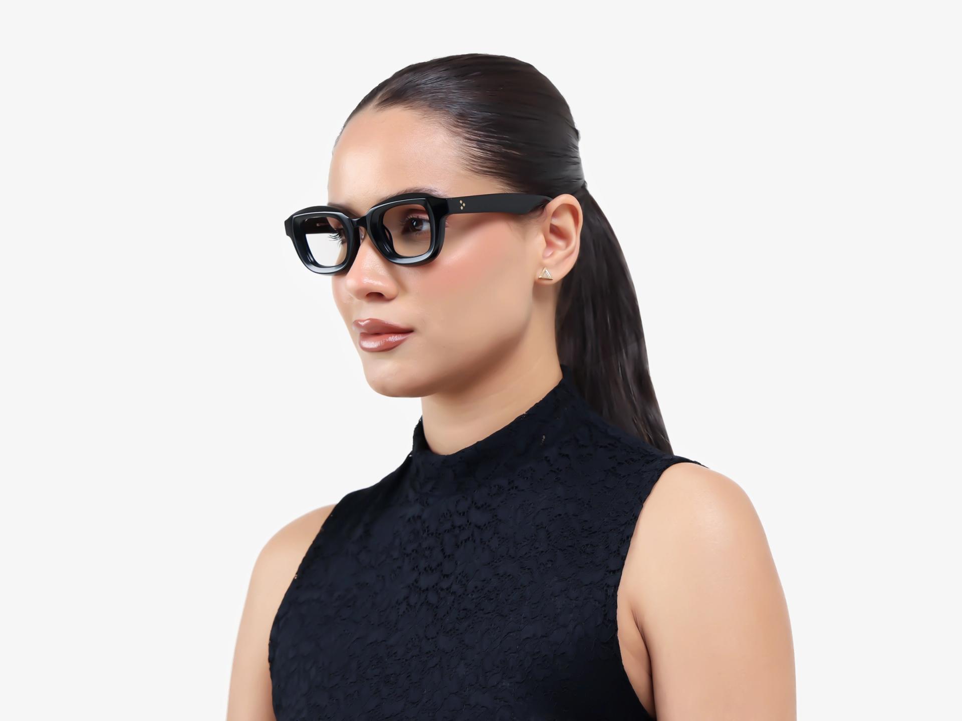 Black Chunky Square Geometric Glasses