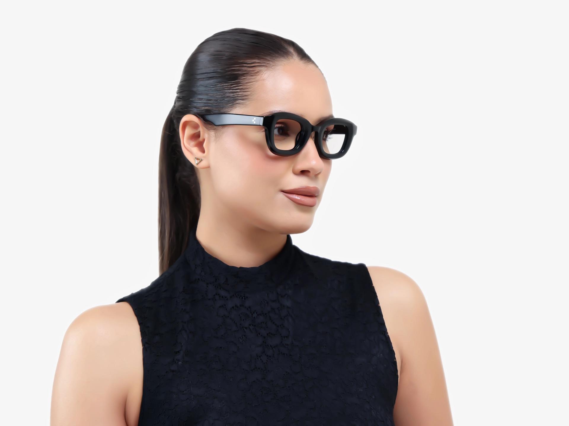 Black Chunky Square Geometric Glasses