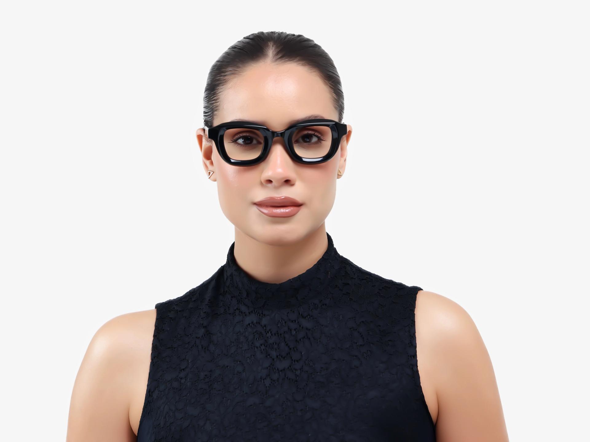 Black Chunky Square Geometric Glasses