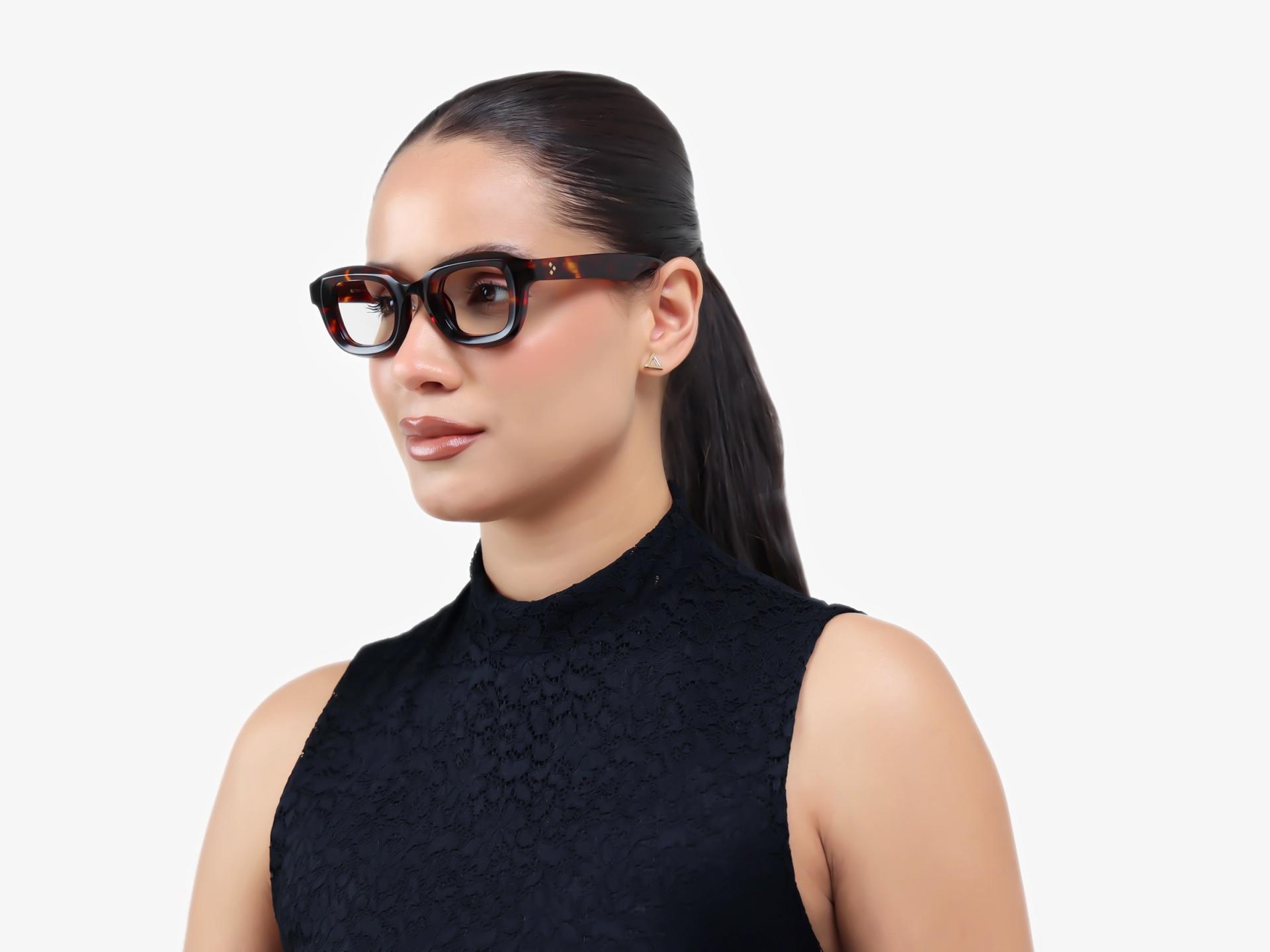 Dark Tortoise Chunky Geometric Glasses