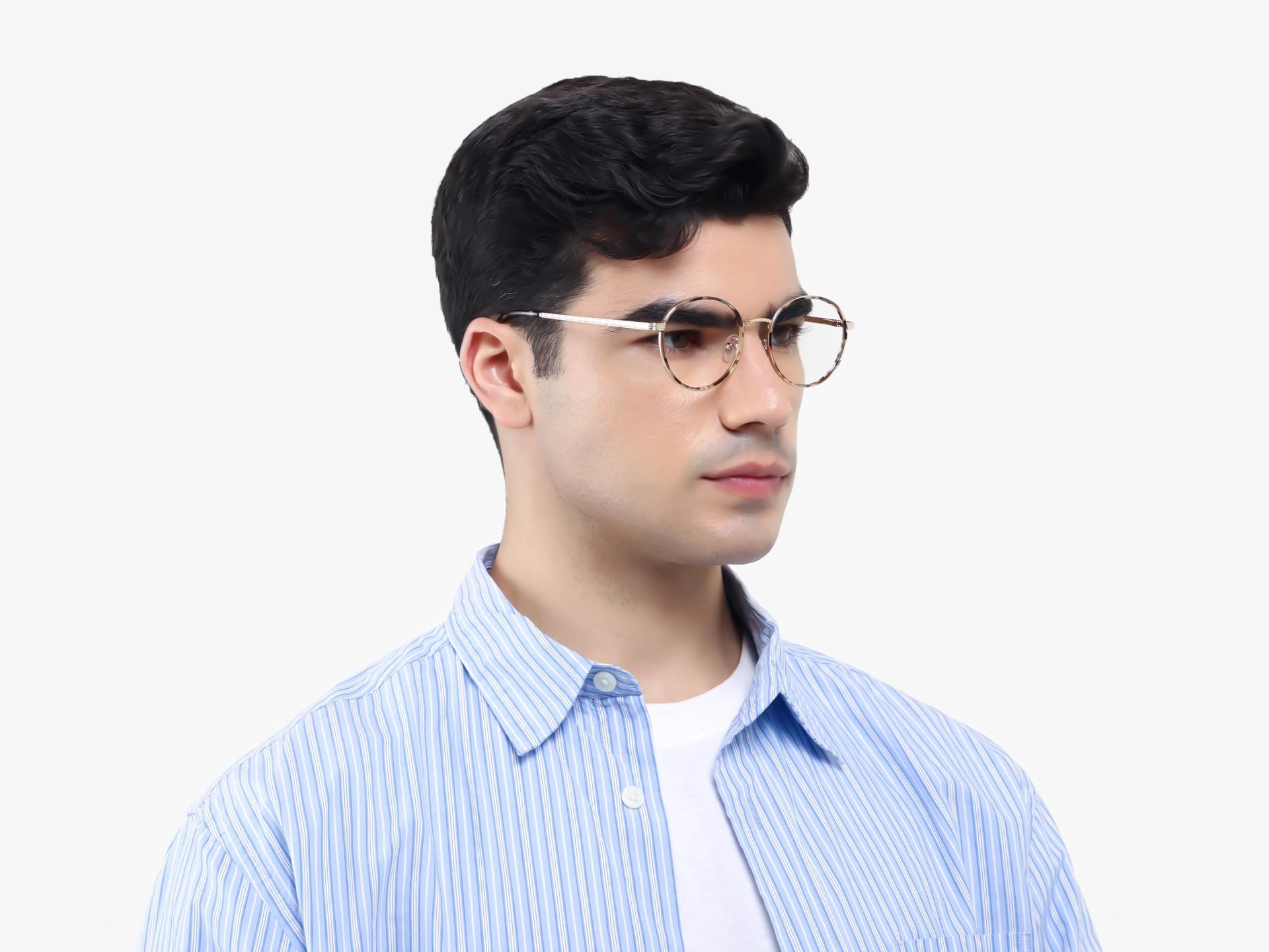 Round Beige Tortoise & Champagne Gold Glasses-1