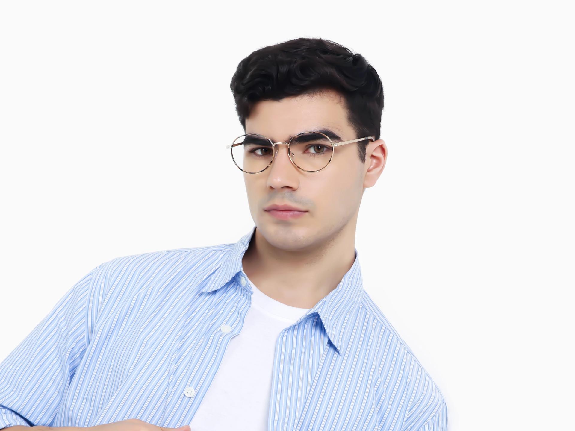 Round Beige Tortoise & Champagne Gold Glasses-1