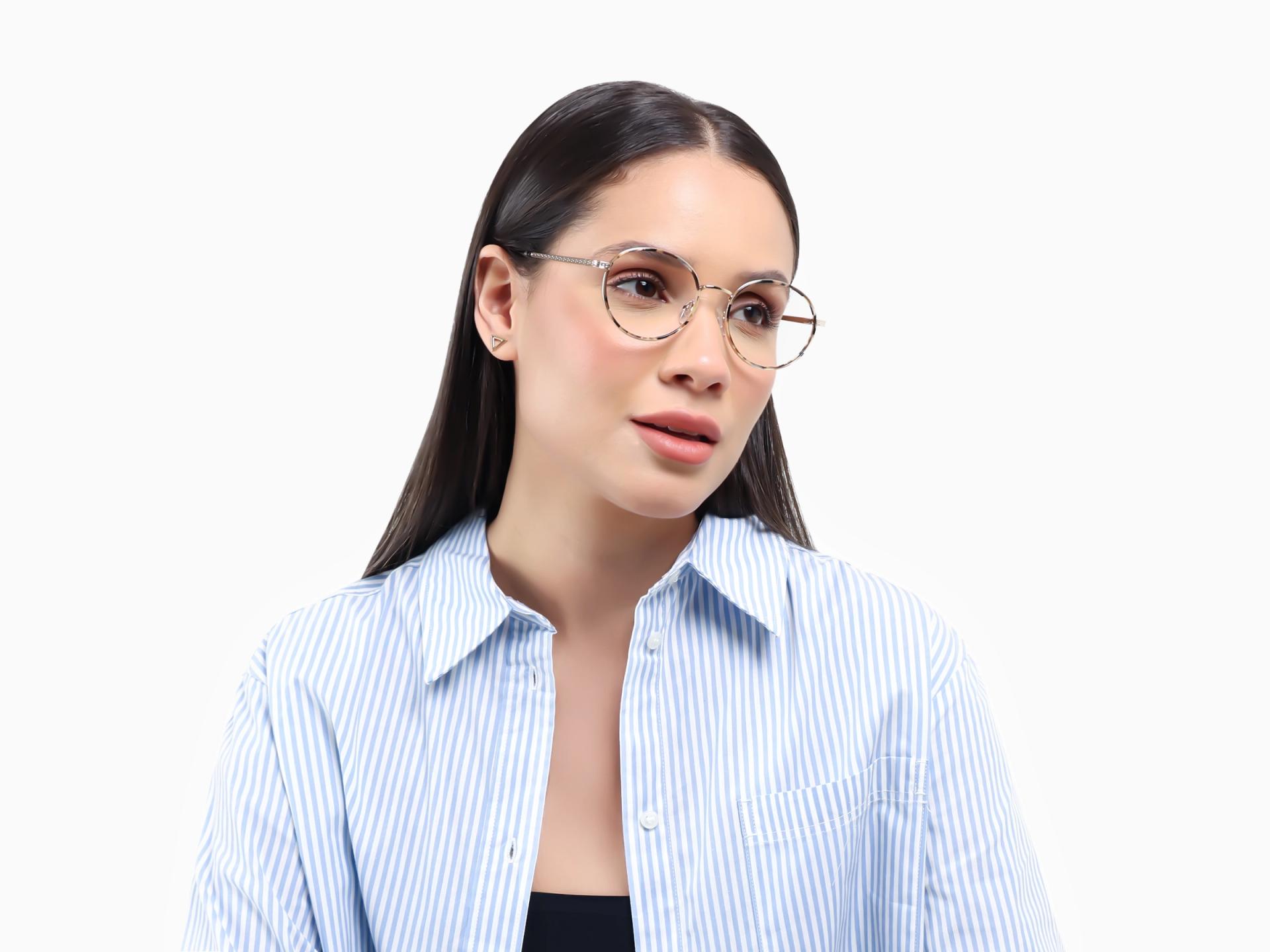 Round Beige Tortoise & Champagne Gold Glasses-1
