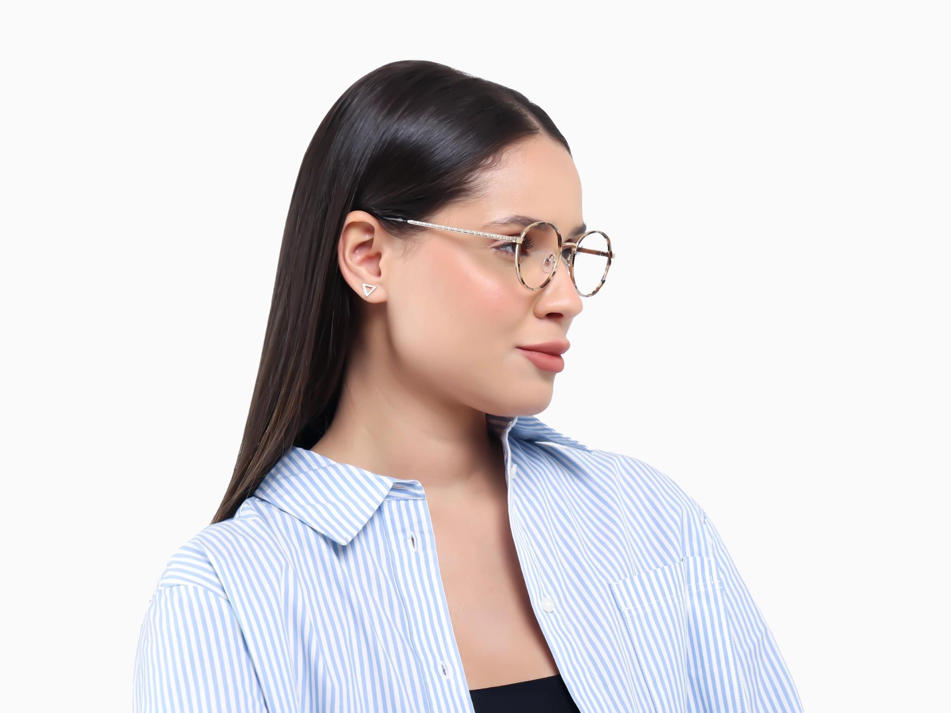 Round Beige Tortoise & Champagne Gold Glasses-1