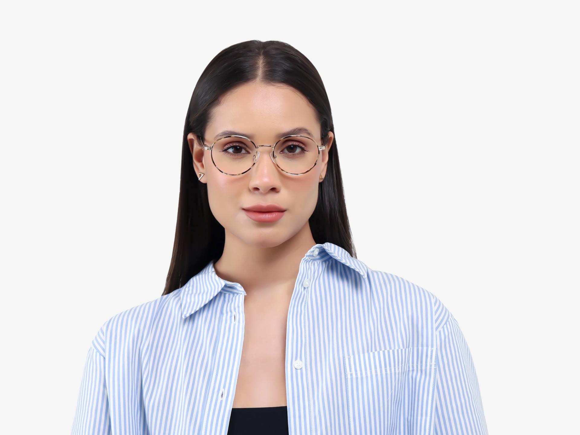 Round Beige Tortoise & Champagne Gold Glasses-1