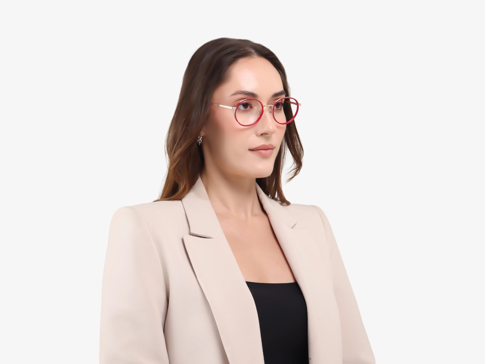 Fuchsia & Gold Round Keyhole Bridge Glasses-1
