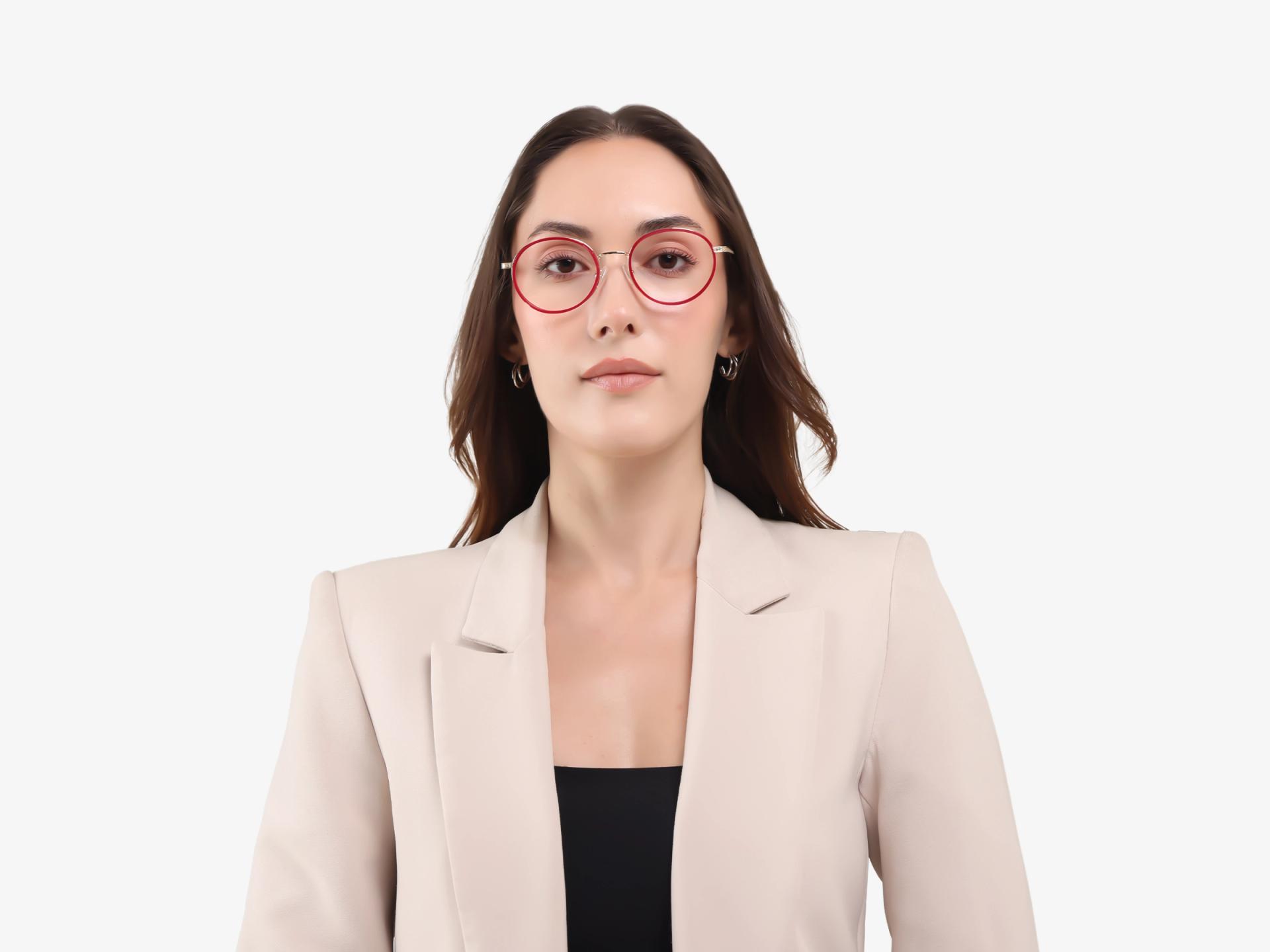 Fuchsia & Gold Round Keyhole Bridge Glasses-1