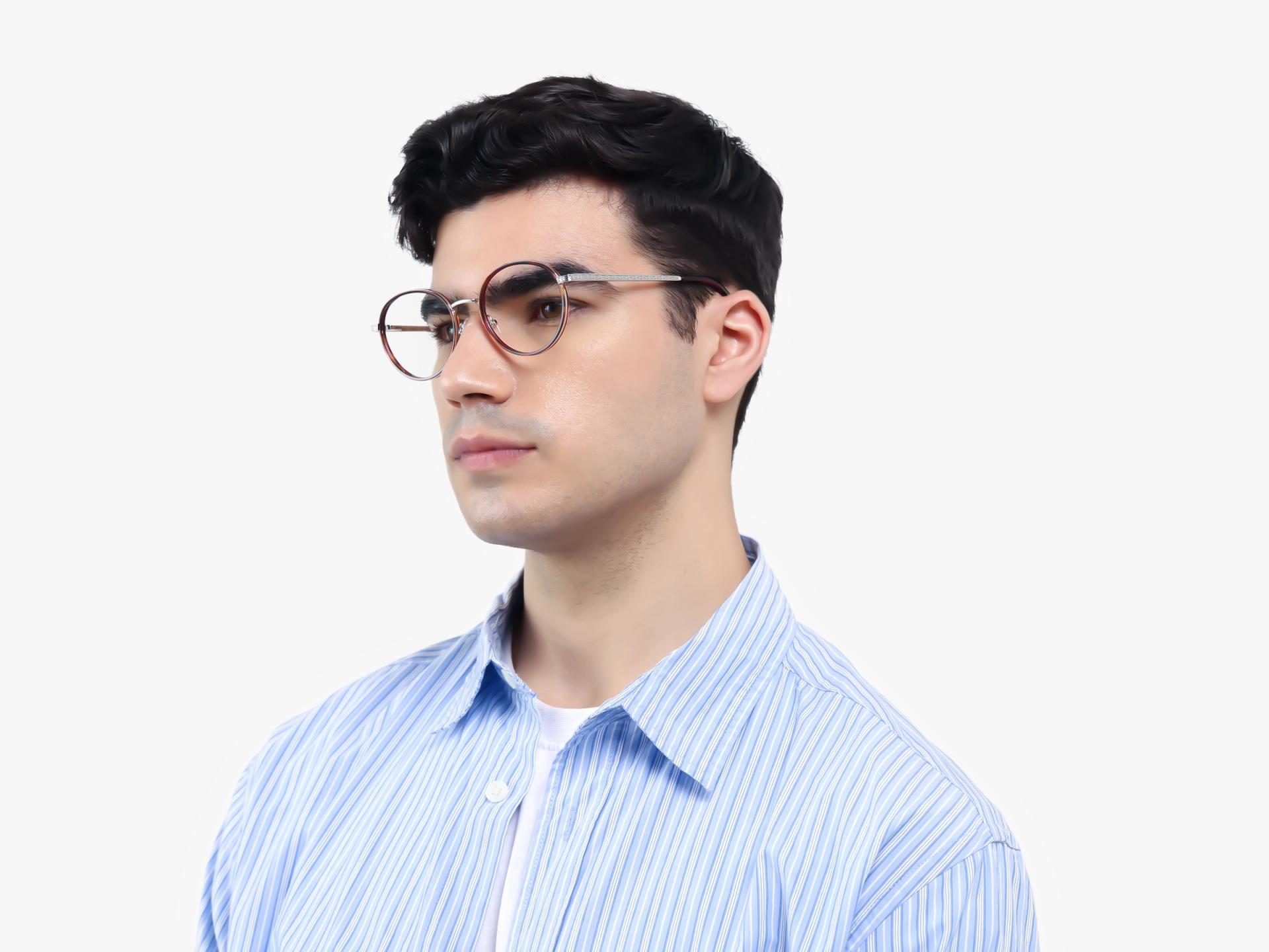 Tortoise & Silver Round Glasses With Nose Pad-1
