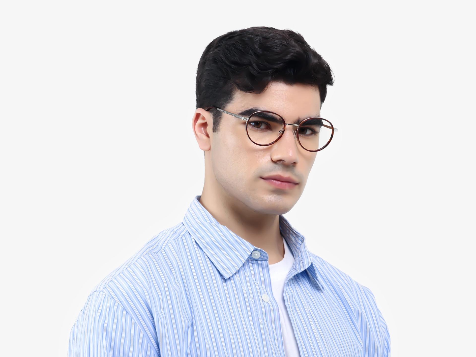 Tortoise & Silver Round Glasses With Nose Pad-1