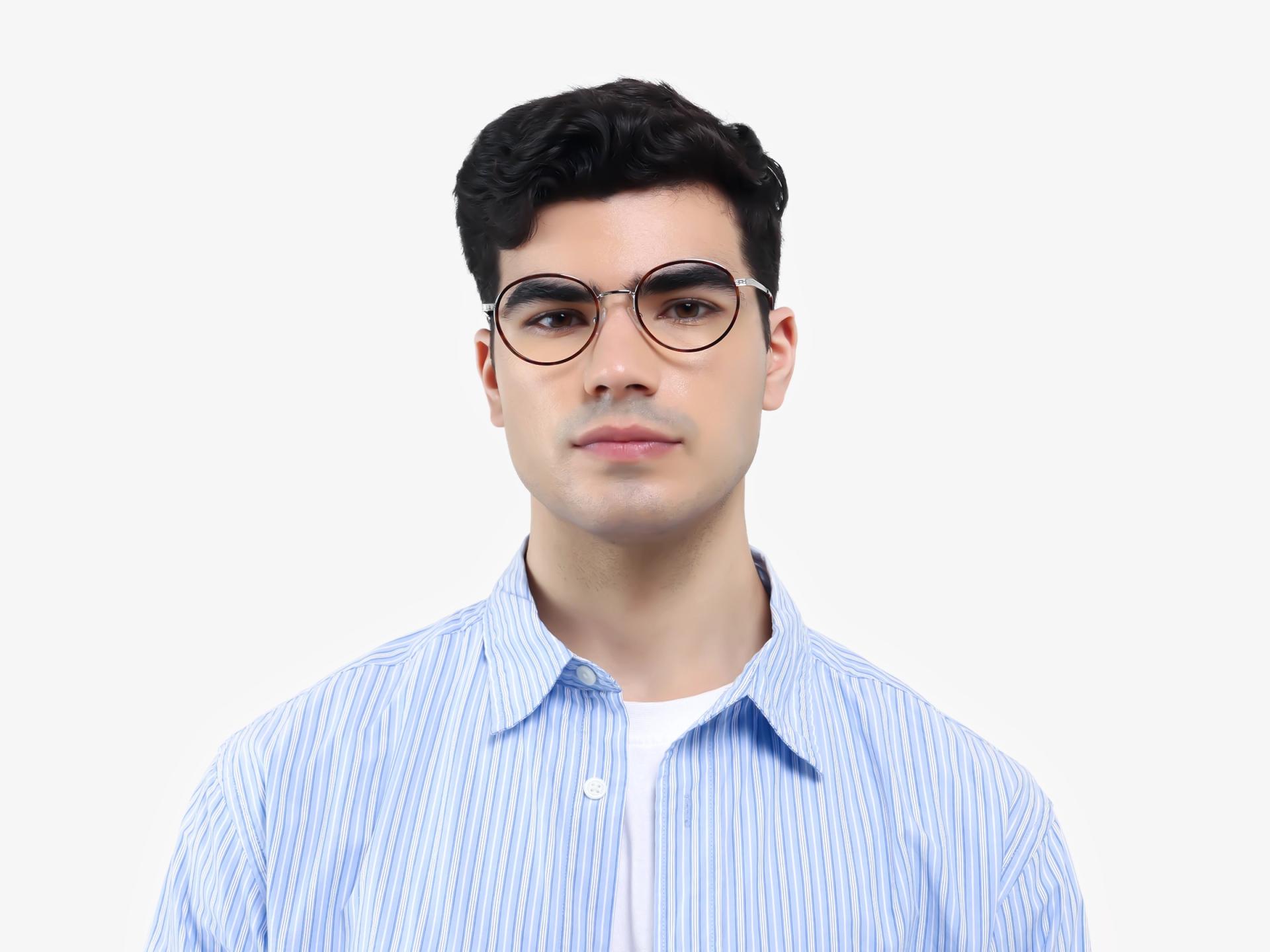 Tortoise & Silver Round Glasses With Nose Pad-1