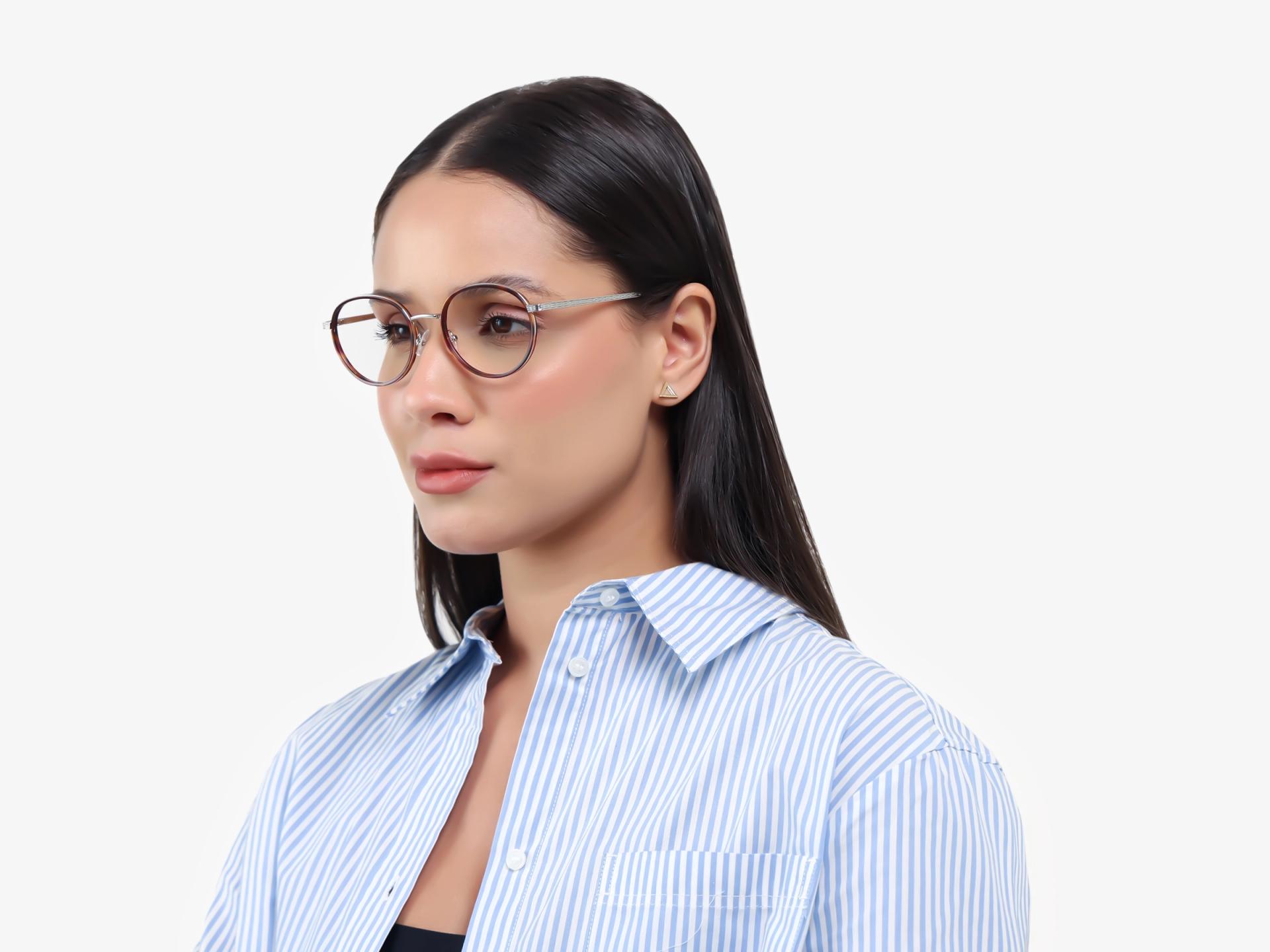 Tortoise & Silver Round Glasses With Nose Pad-1