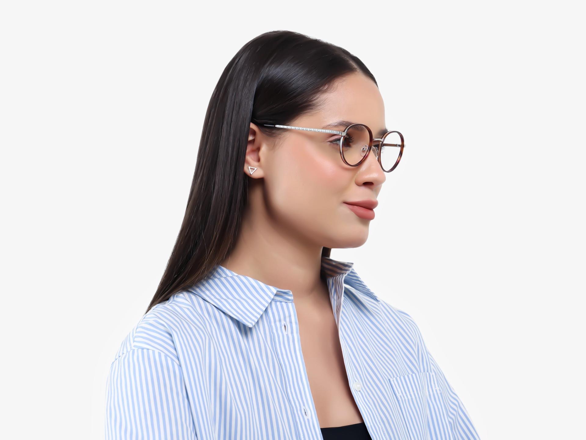 Tortoise & Silver Round Glasses With Nose Pad-1