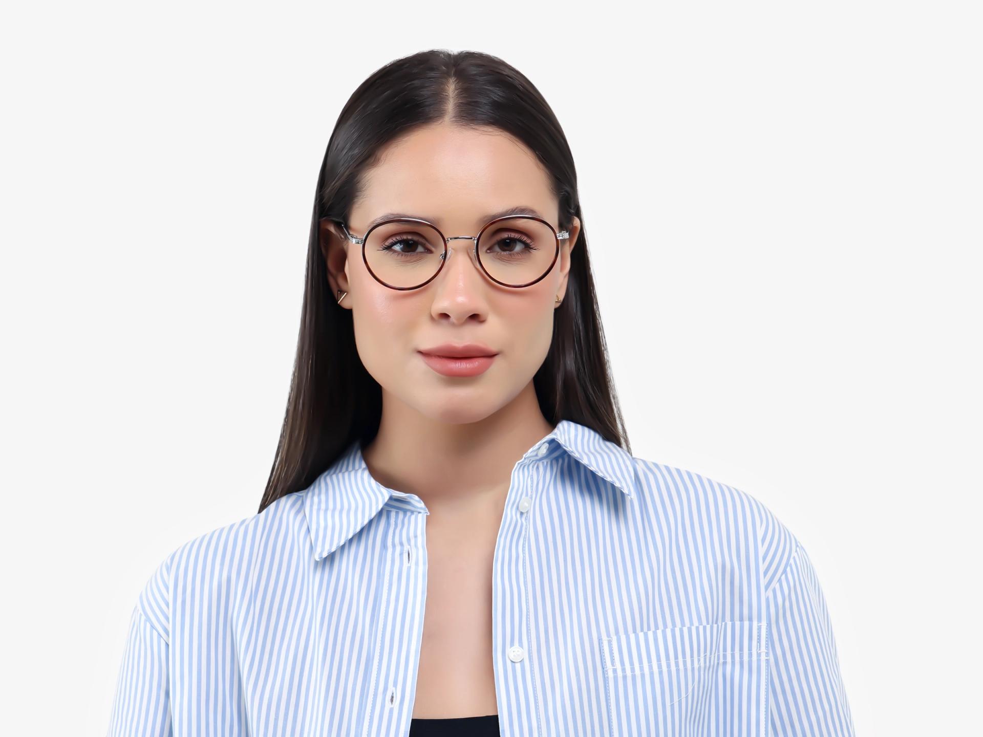 Tortoise & Silver Round Glasses With Nose Pad-1