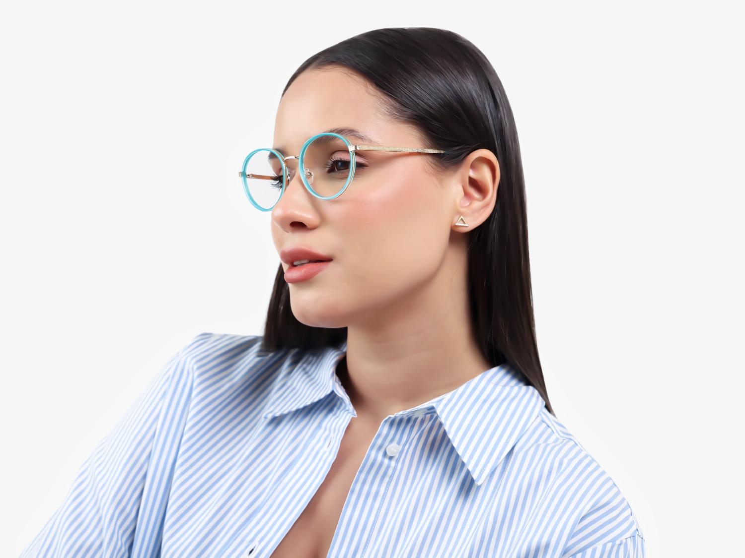 Round Cyan & Gold Keyhole Bridge Glasses-1
