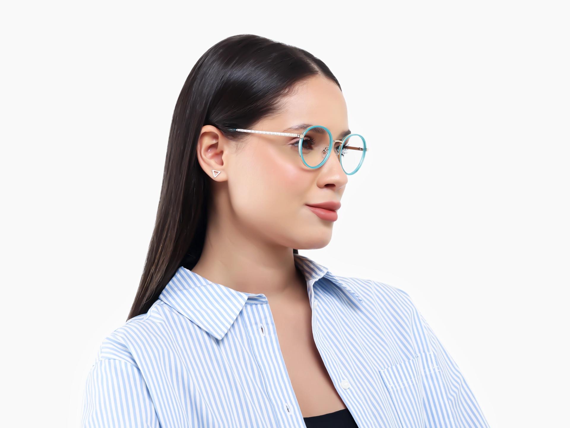 Round Cyan & Gold Keyhole Bridge Glasses-1