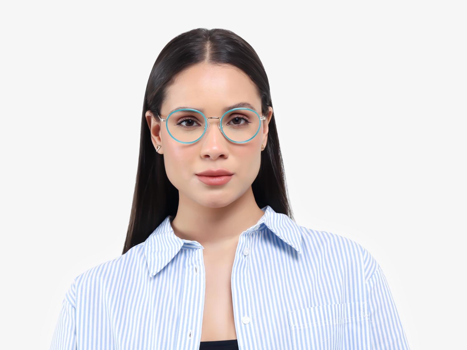 Round Cyan & Gold Keyhole Bridge Glasses-1