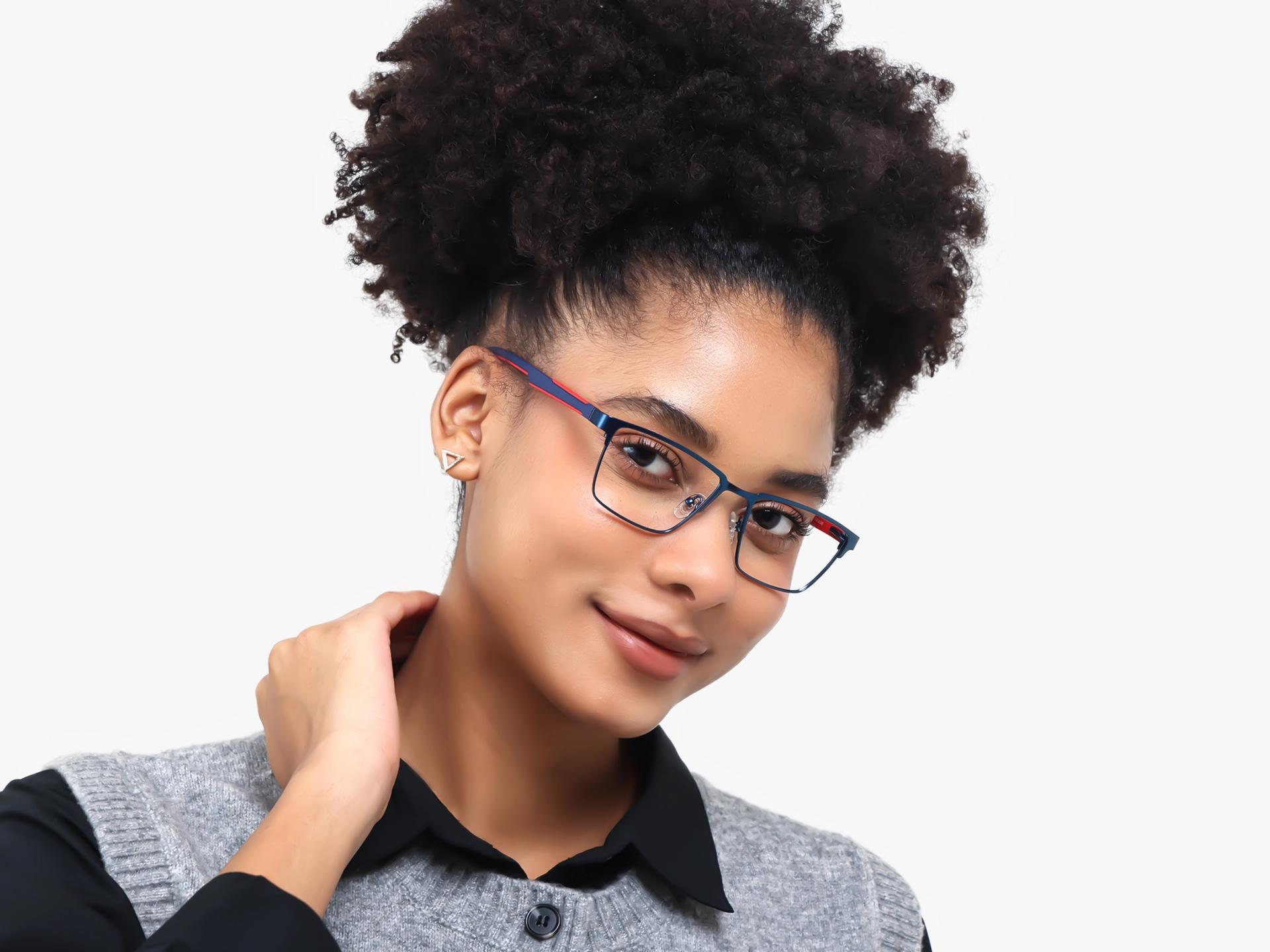 Rectangle Blue Fullrim Metal Glasses-1