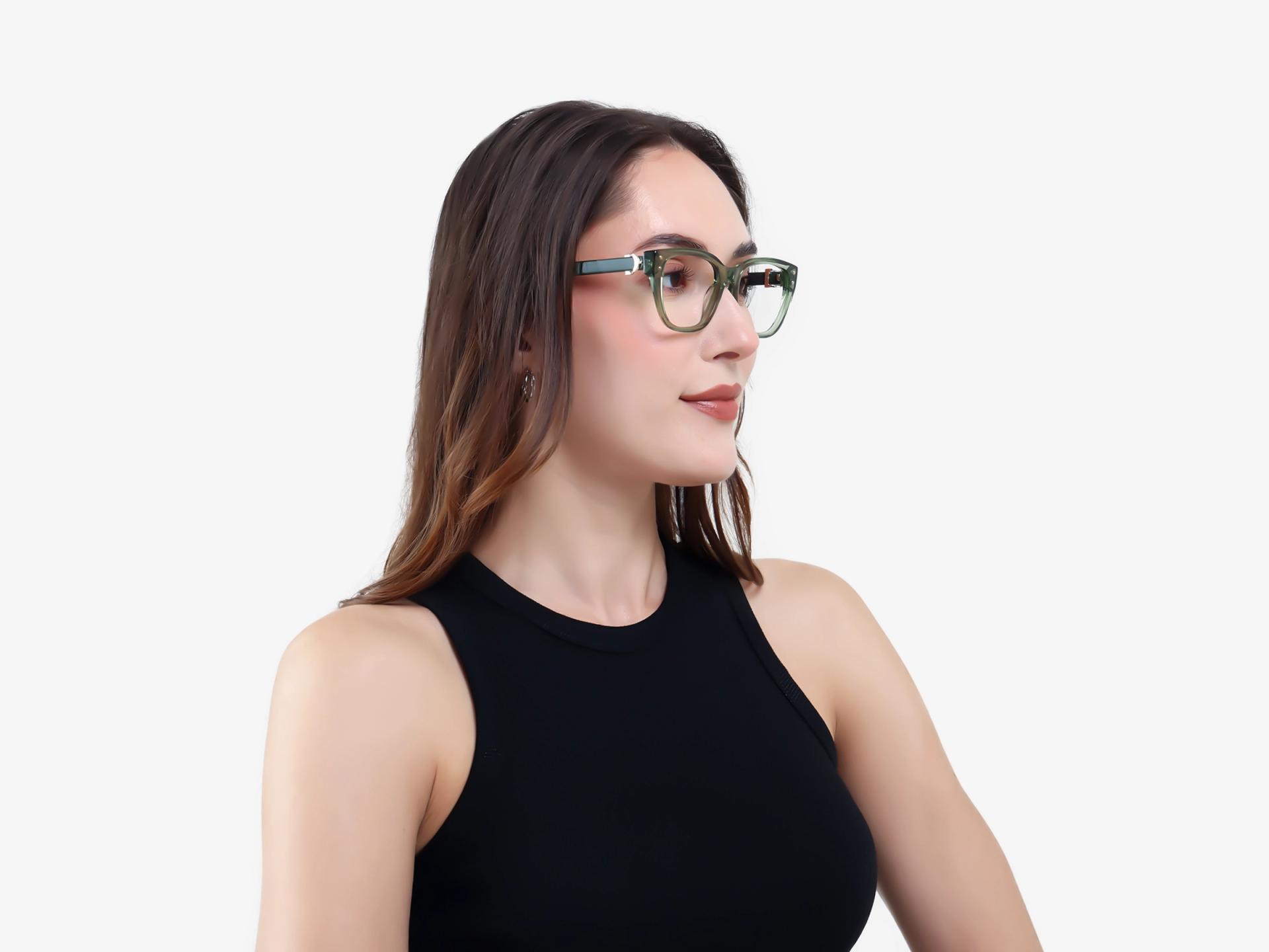 Crystal Gin Green Cat-eye Fullrim Glasses-1