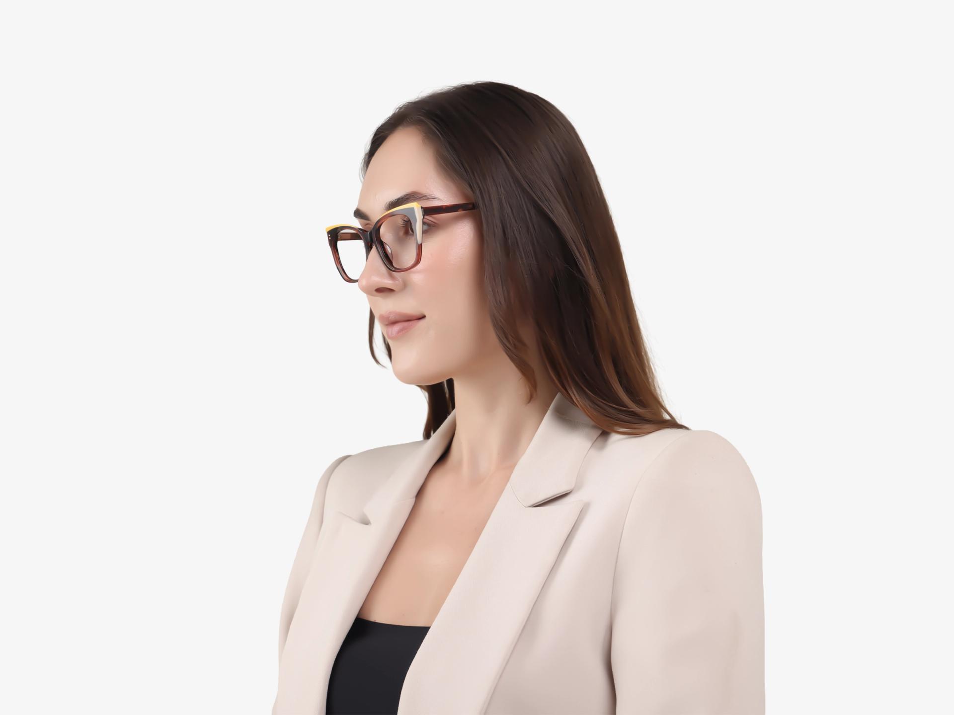 Yellow & Brown Grotto Cateye Fullrim Glasses-1