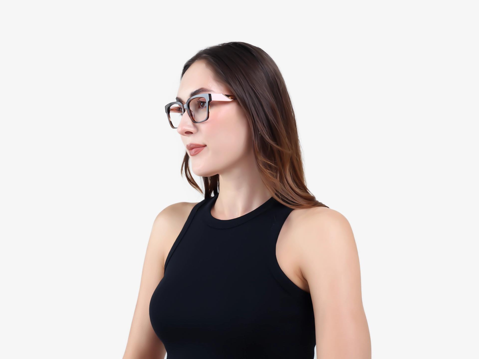 Brown Marble Square Acetate Full-Rim Glasses-1
