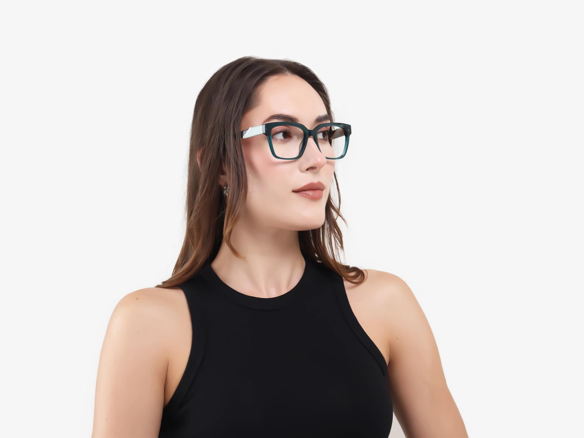 Crystal Teal Square Acetate Full-Rim Glasses-1