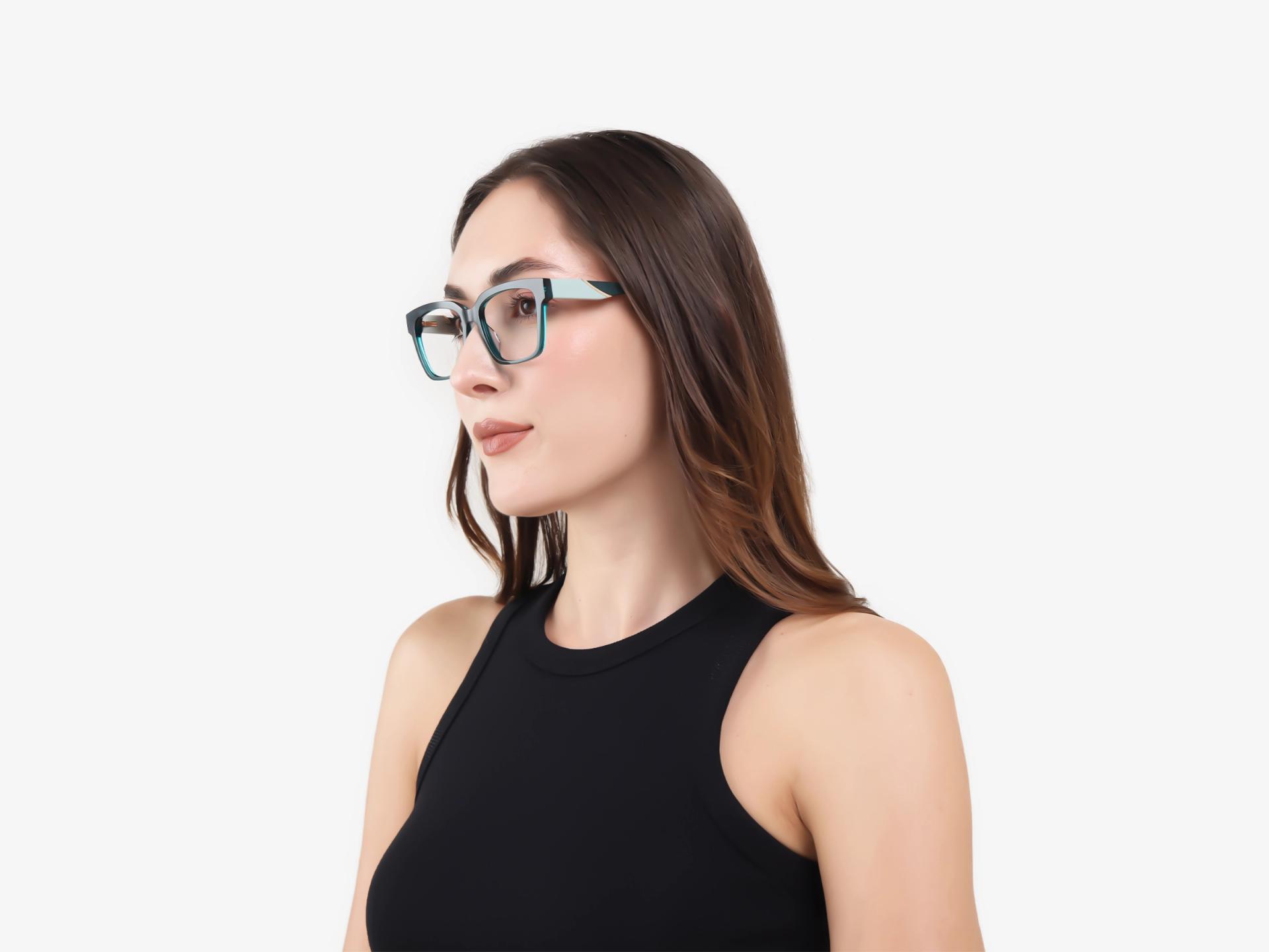 Crystal Teal Square Acetate Full-Rim Glasses-1
