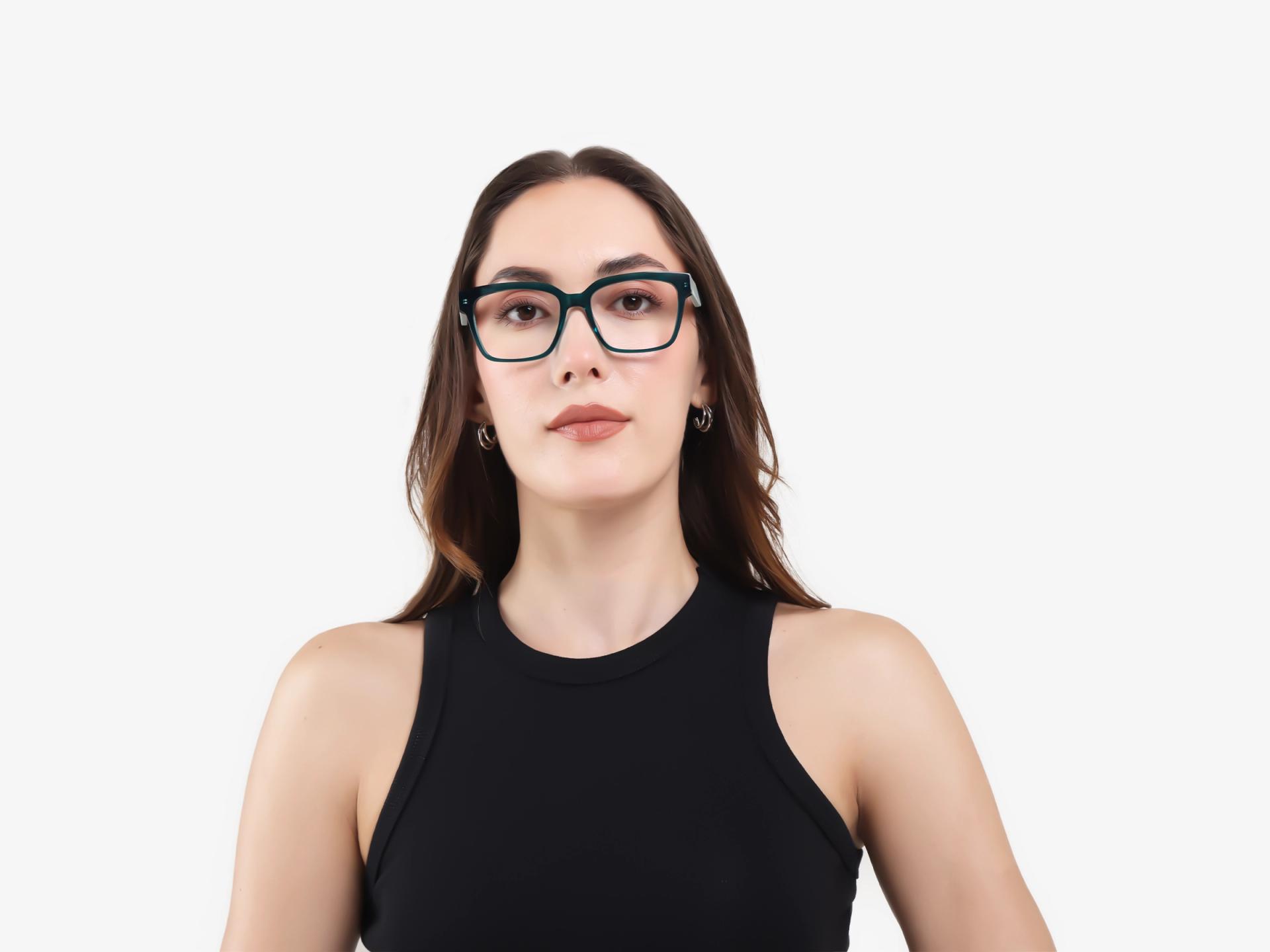 Crystal Teal Square Acetate Full-Rim Glasses-1