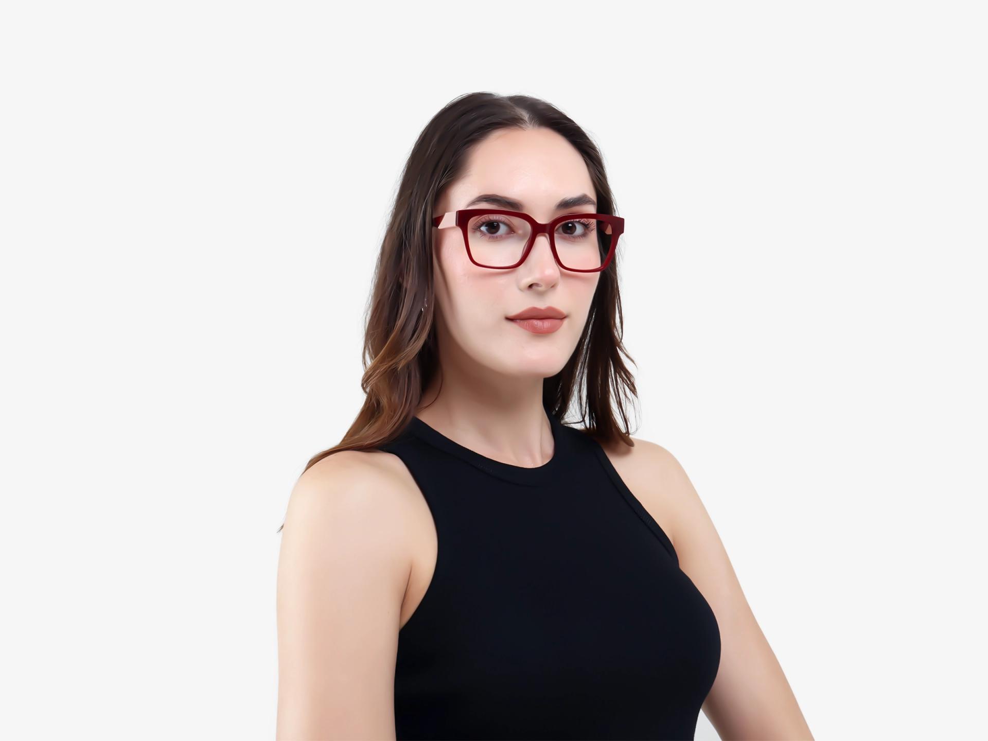 Dark Maroon Square Acetate Full-Rim Glasses-1