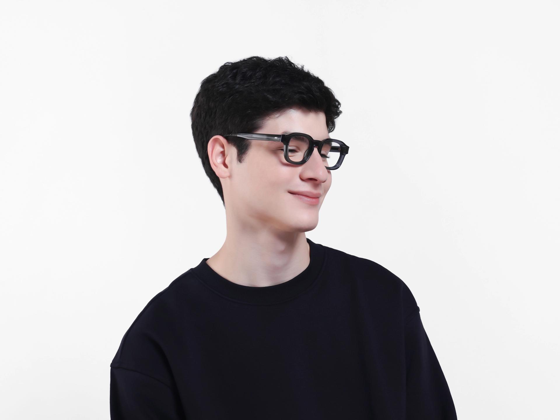 Steel Grey Square Full-Rim Acetate Glasses-1