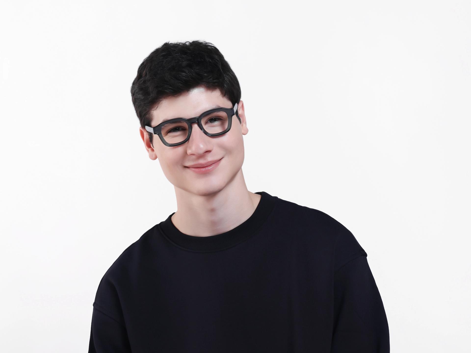 Steel Grey Square Full-Rim Acetate Glasses-1