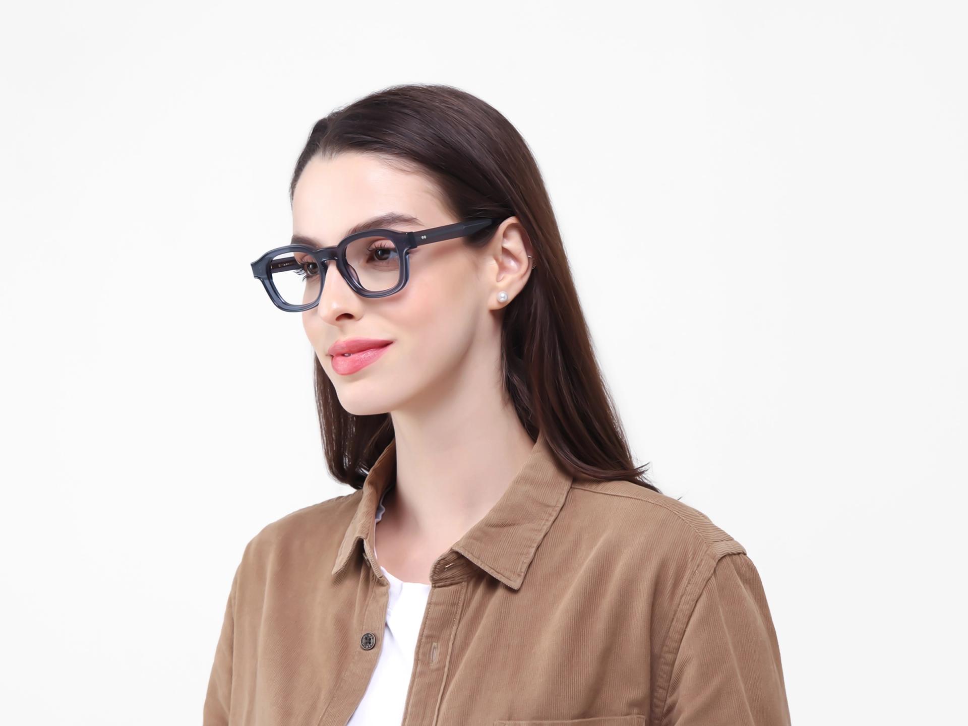 Steel Grey Square Full-Rim Acetate Glasses-1