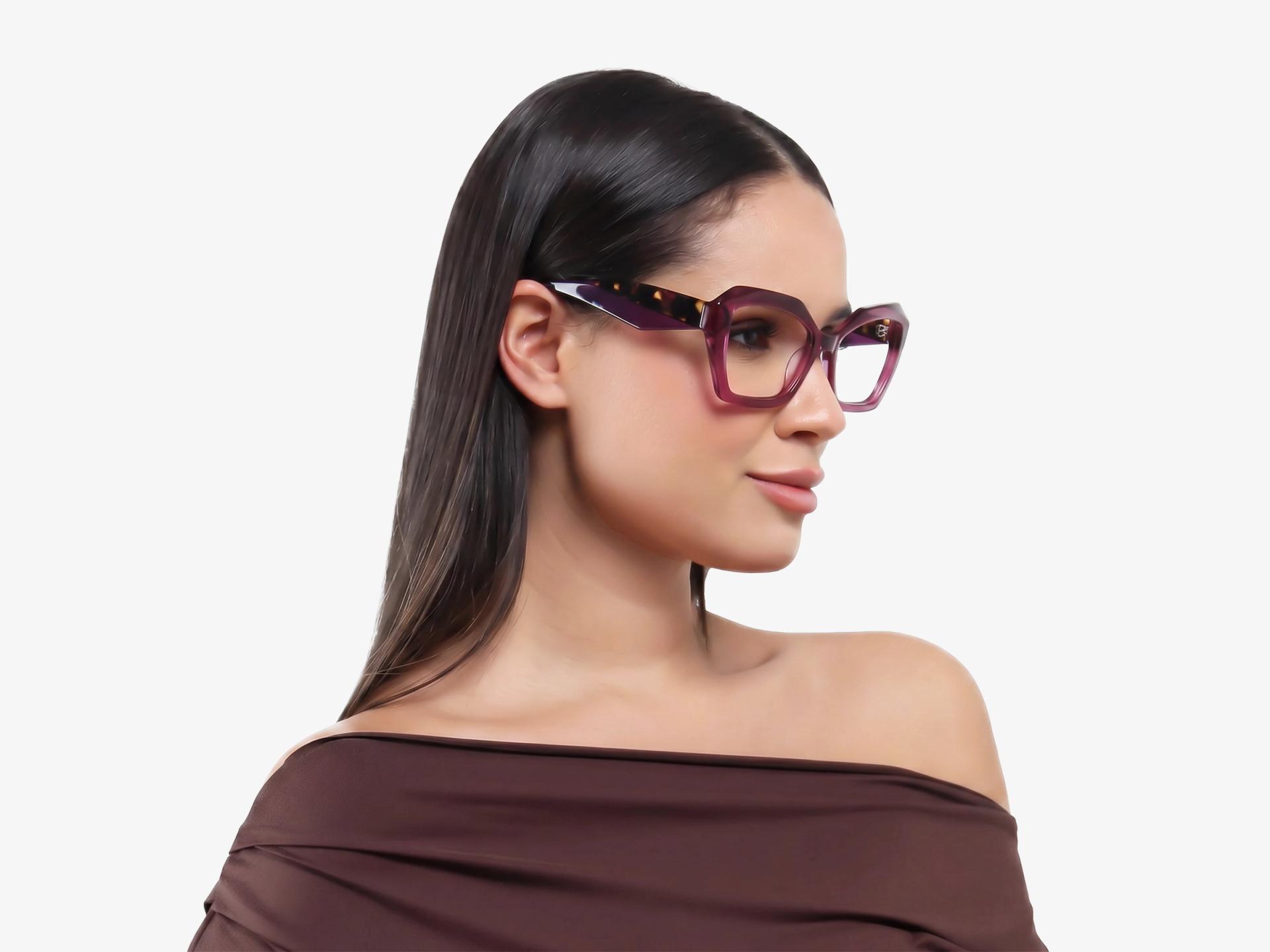Crystal Plum Square Geometric Acetate Glasses